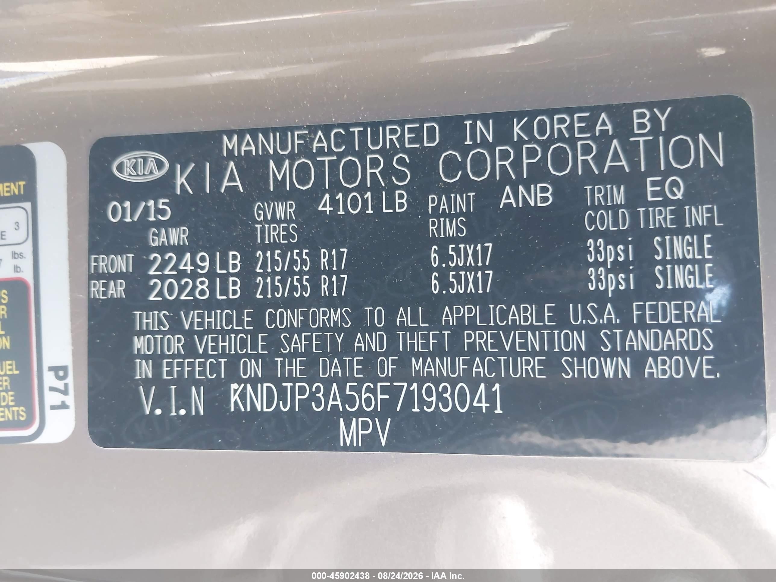 2015 Kia Soul + Tan vin: KNDJP3A56F7193041