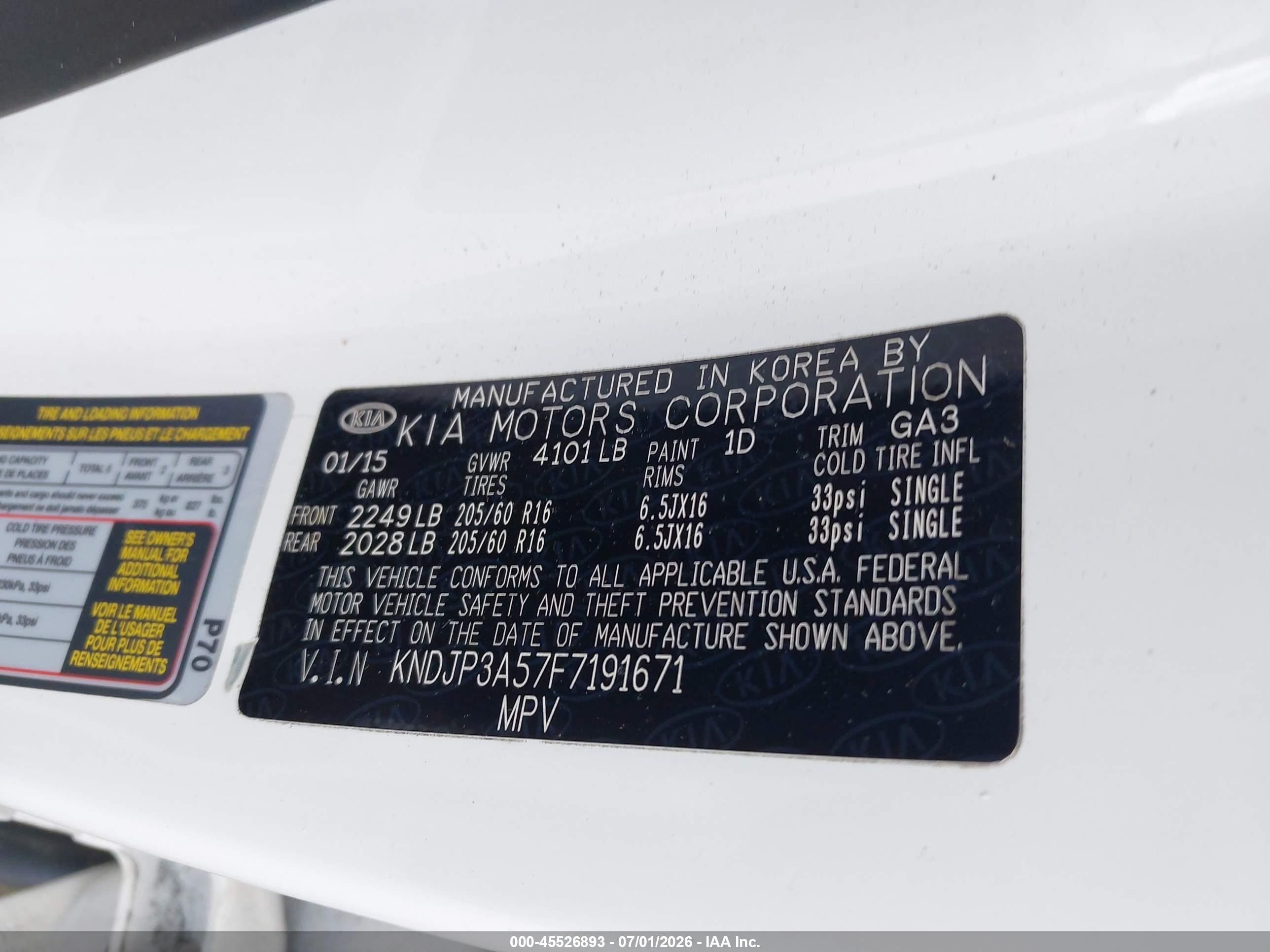 2015 Kia Soul + White vin: KNDJP3A57F7191671