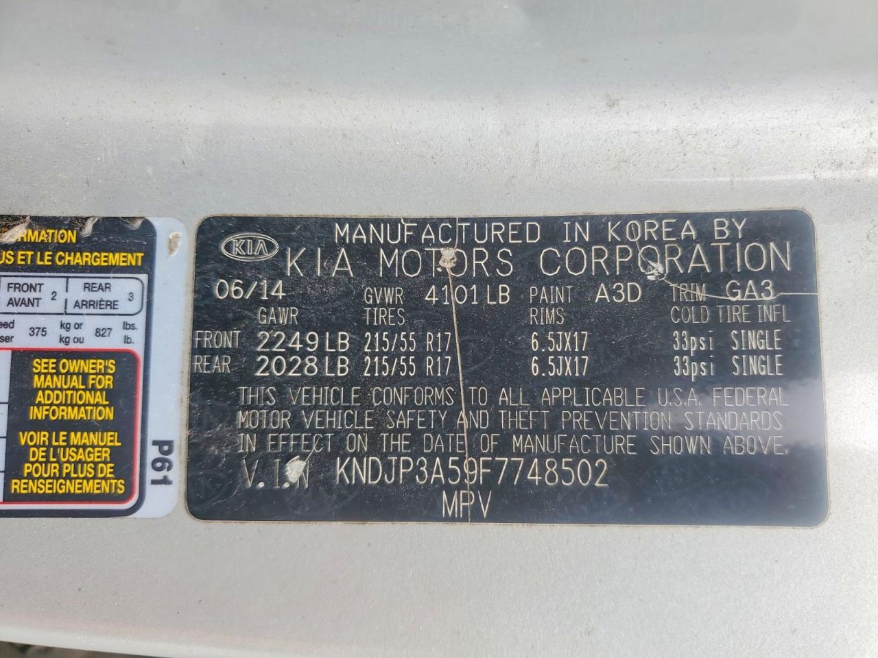 2015 Kia Soul + Silver vin: KNDJP3A59F7748502