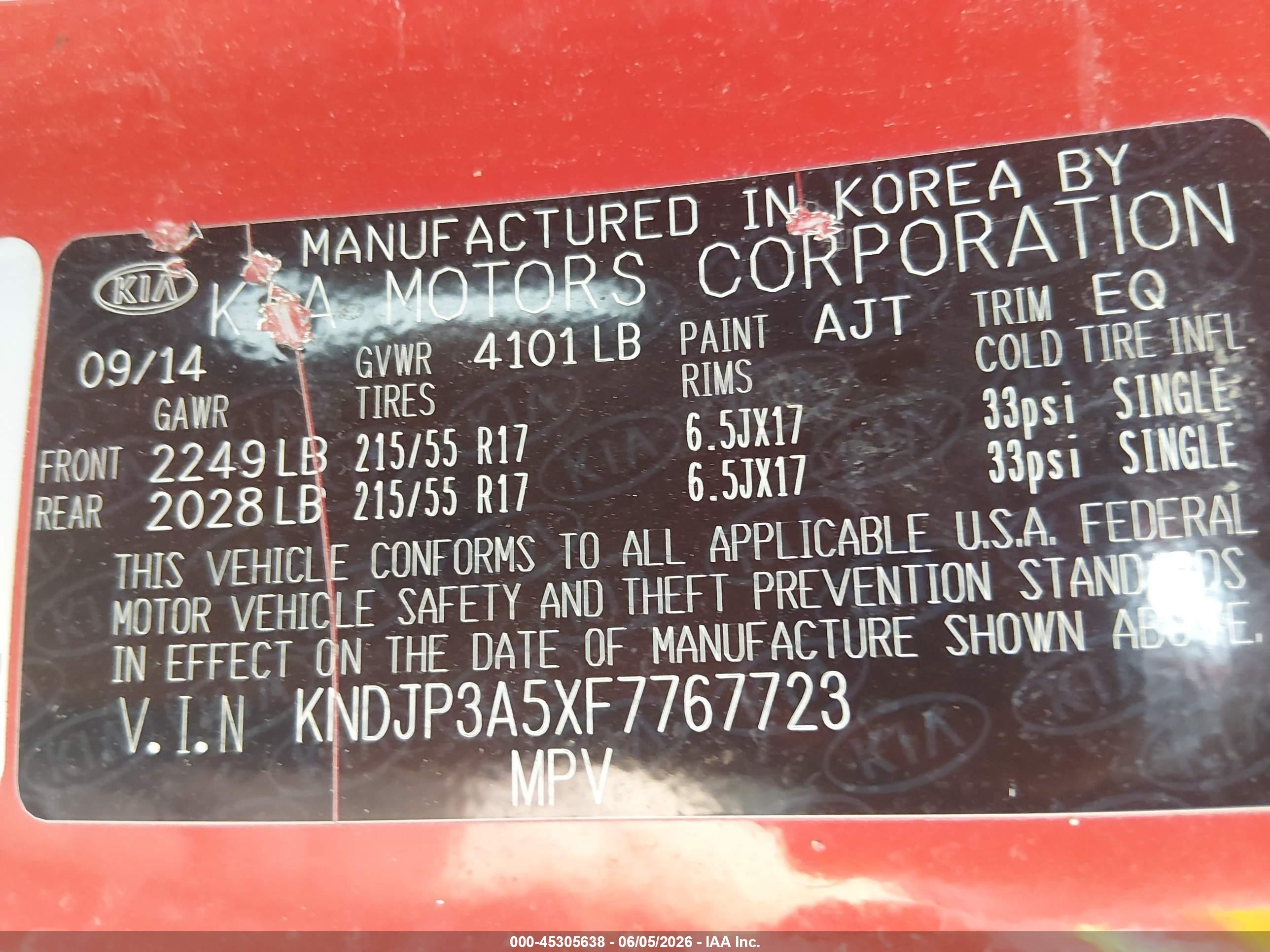 2015 Kia Soul + Red vin: KNDJP3A5XF7767723