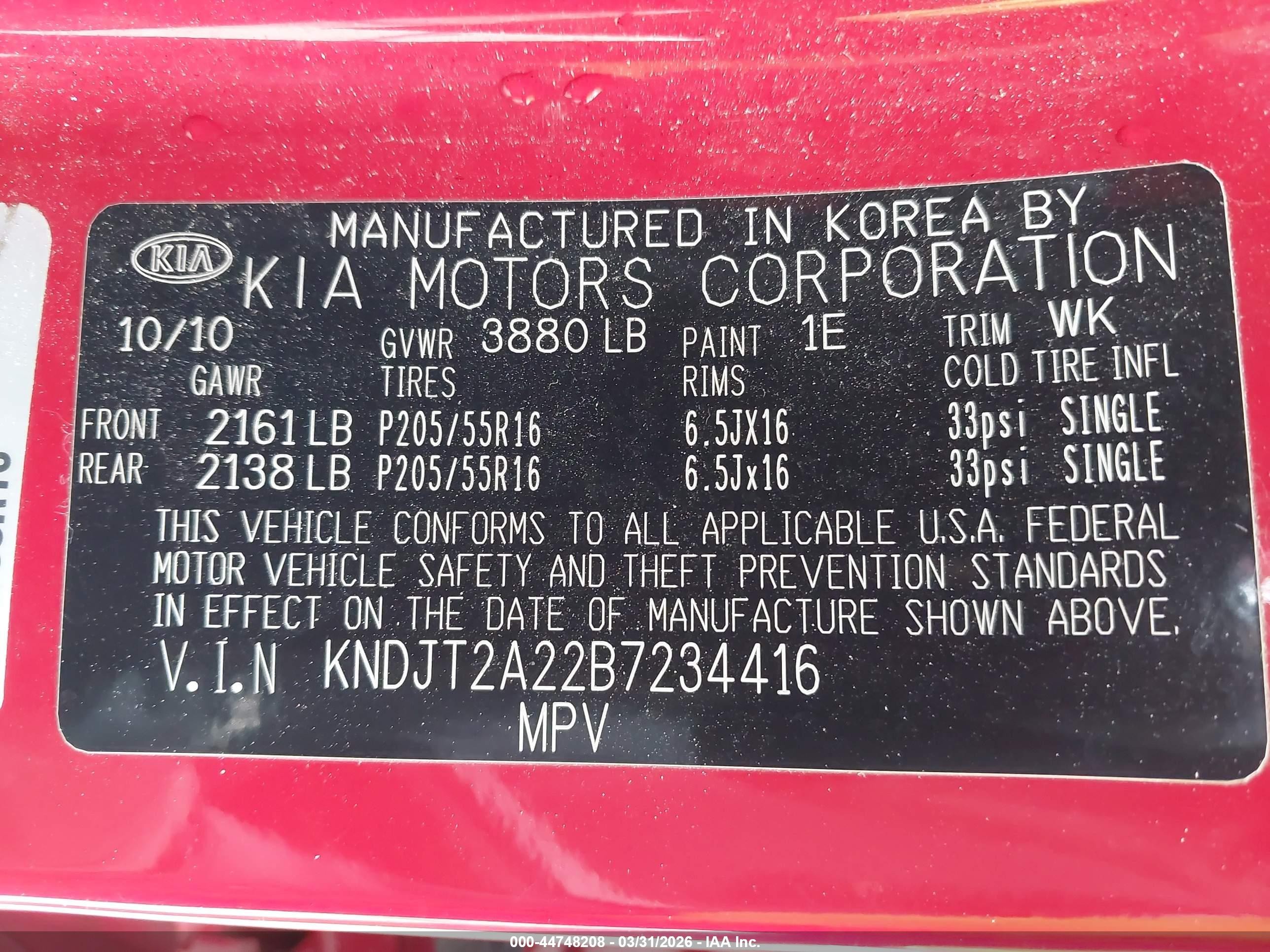 2011 Kia Soul + Red vin: KNDJT2A22B7234416