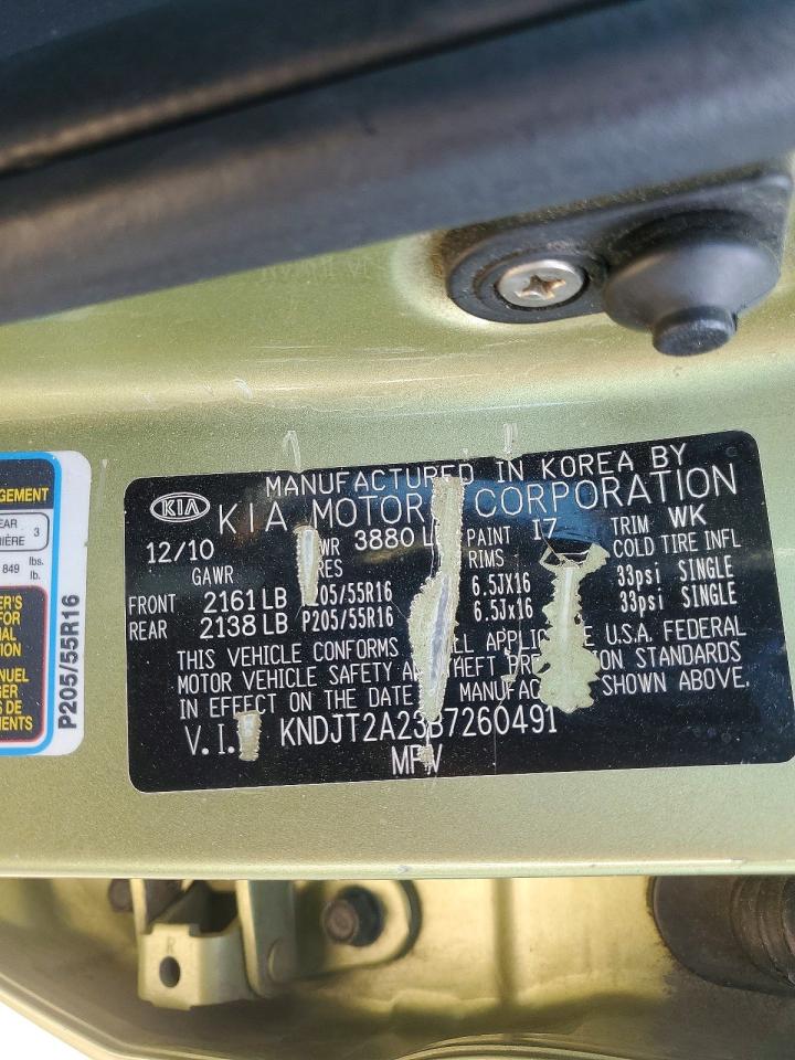 2011 Kia Soul + Green vin: KNDJT2A23B7260491
