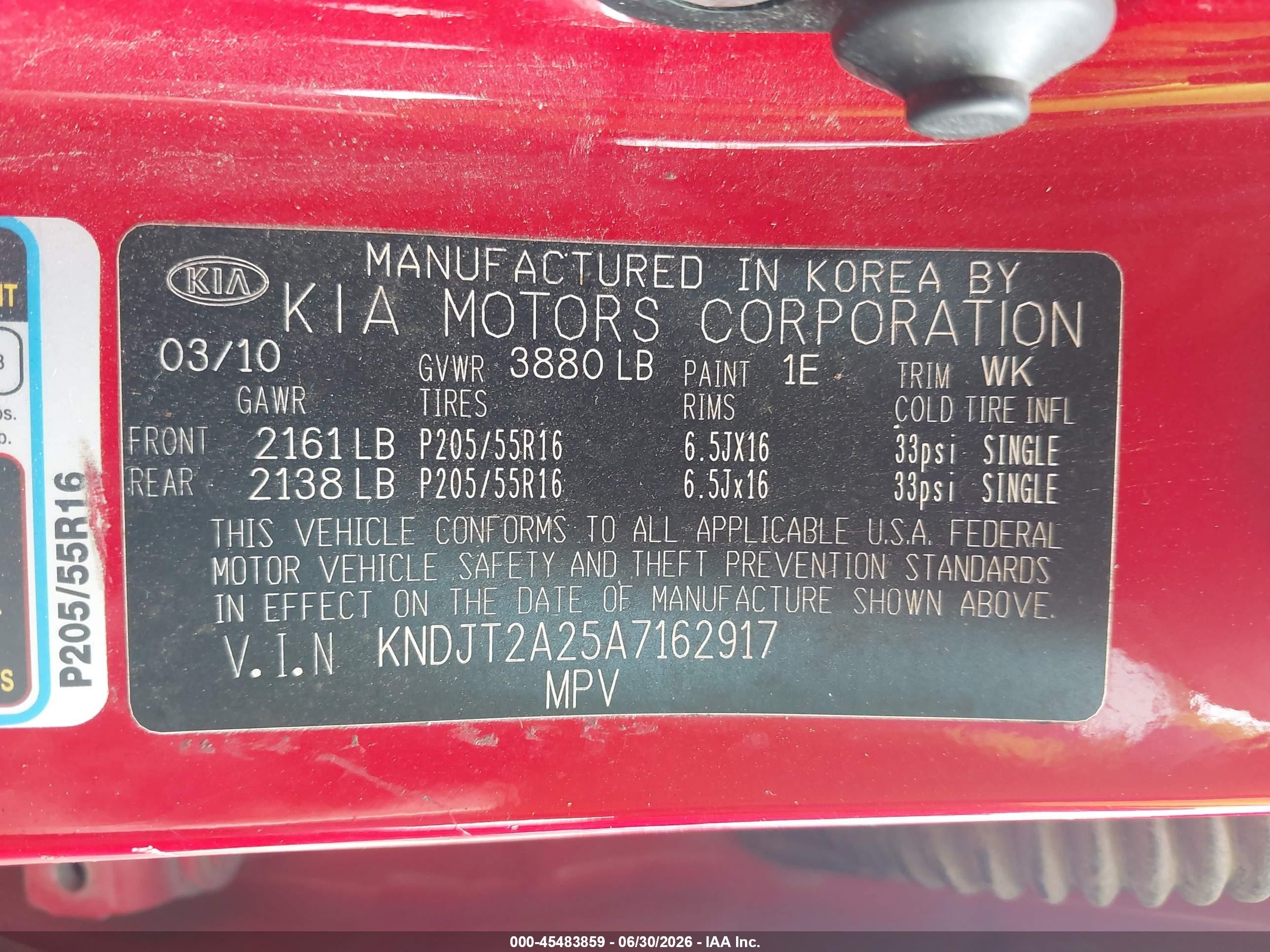 2010 Kia Soul + Red vin: KNDJT2A25A7162917