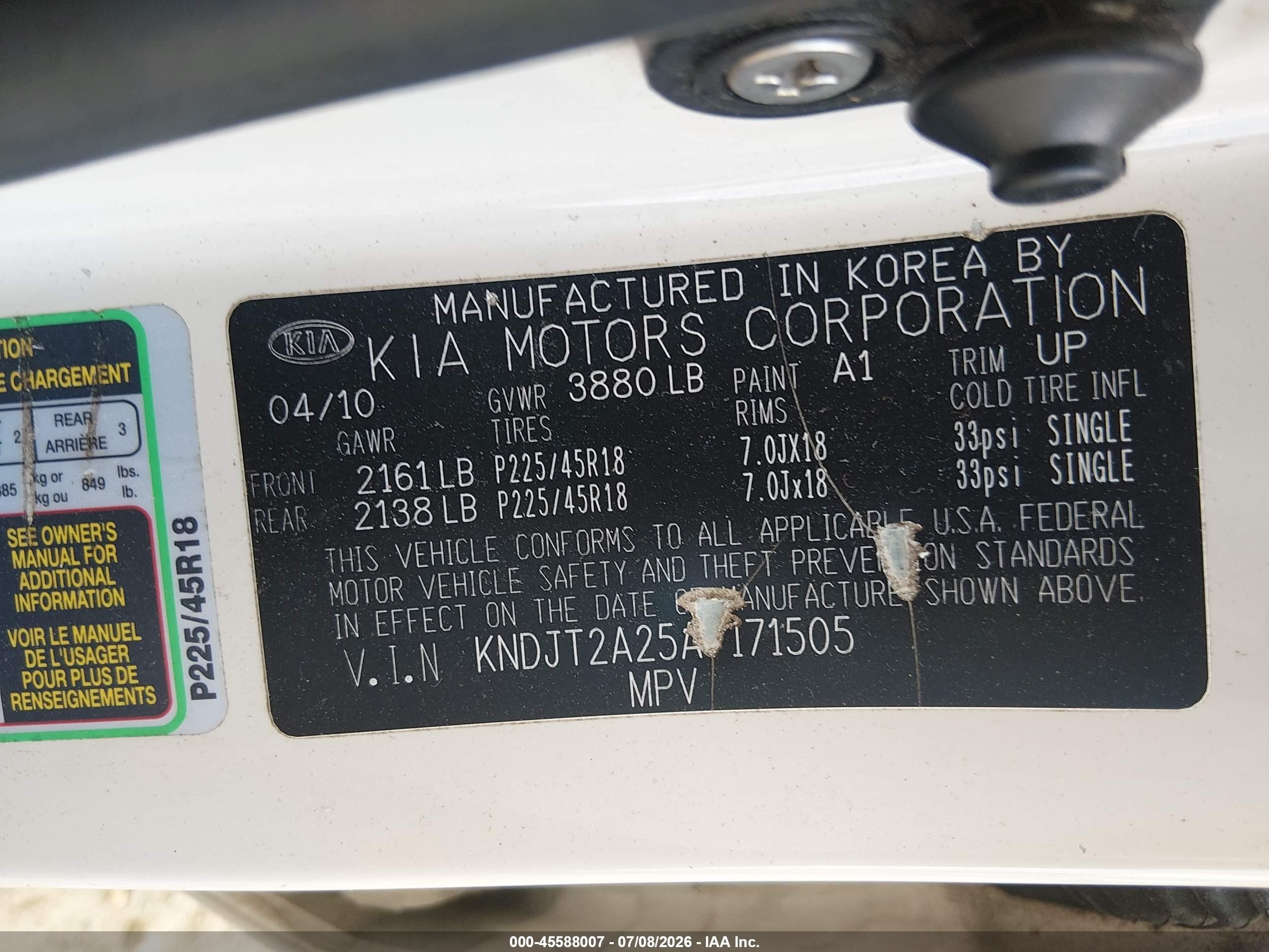 2010 Kia Soul ! White vin: KNDJT2A25A7171505