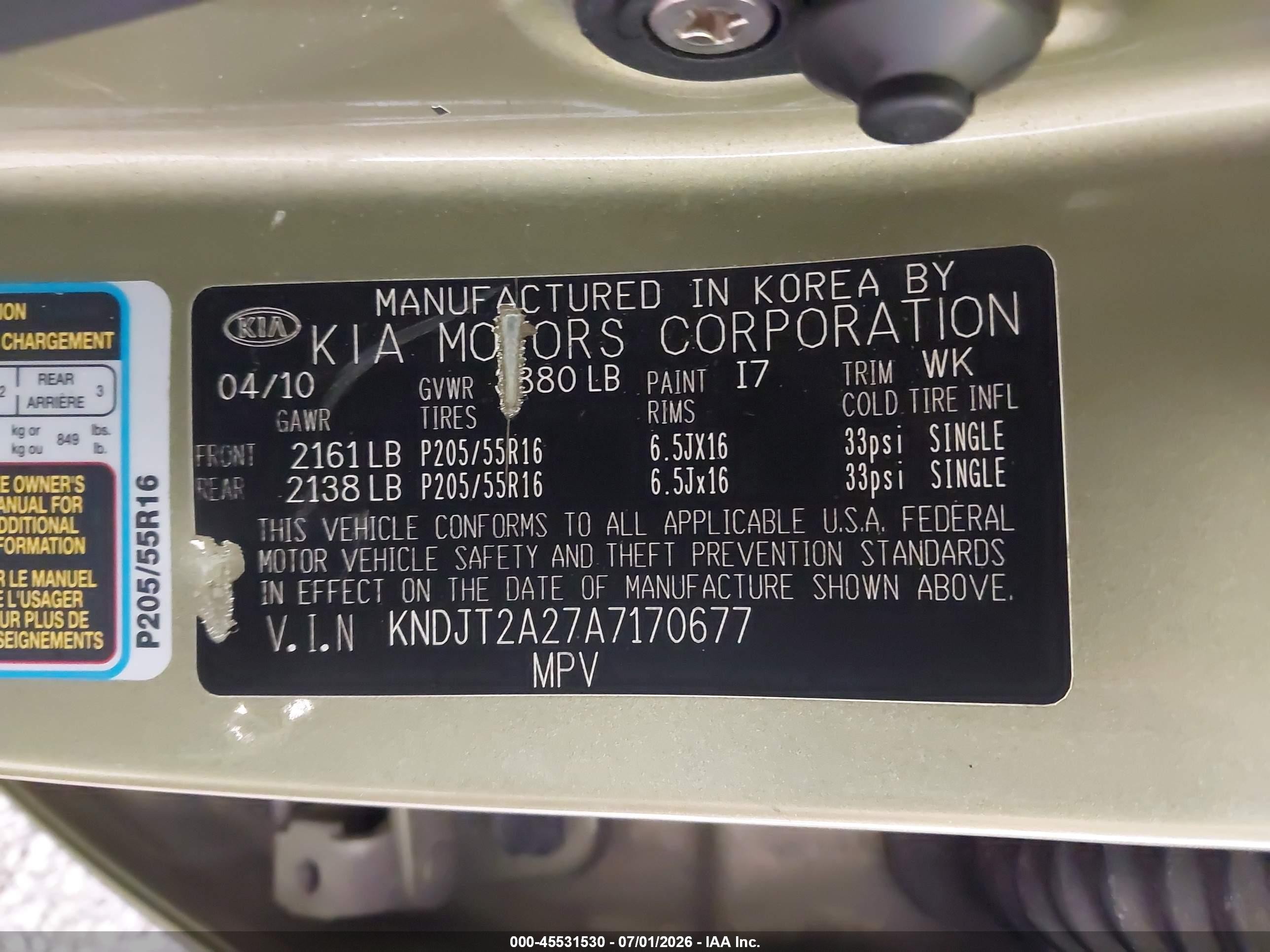 2010 Kia Soul + Green vin: KNDJT2A27A7170677
