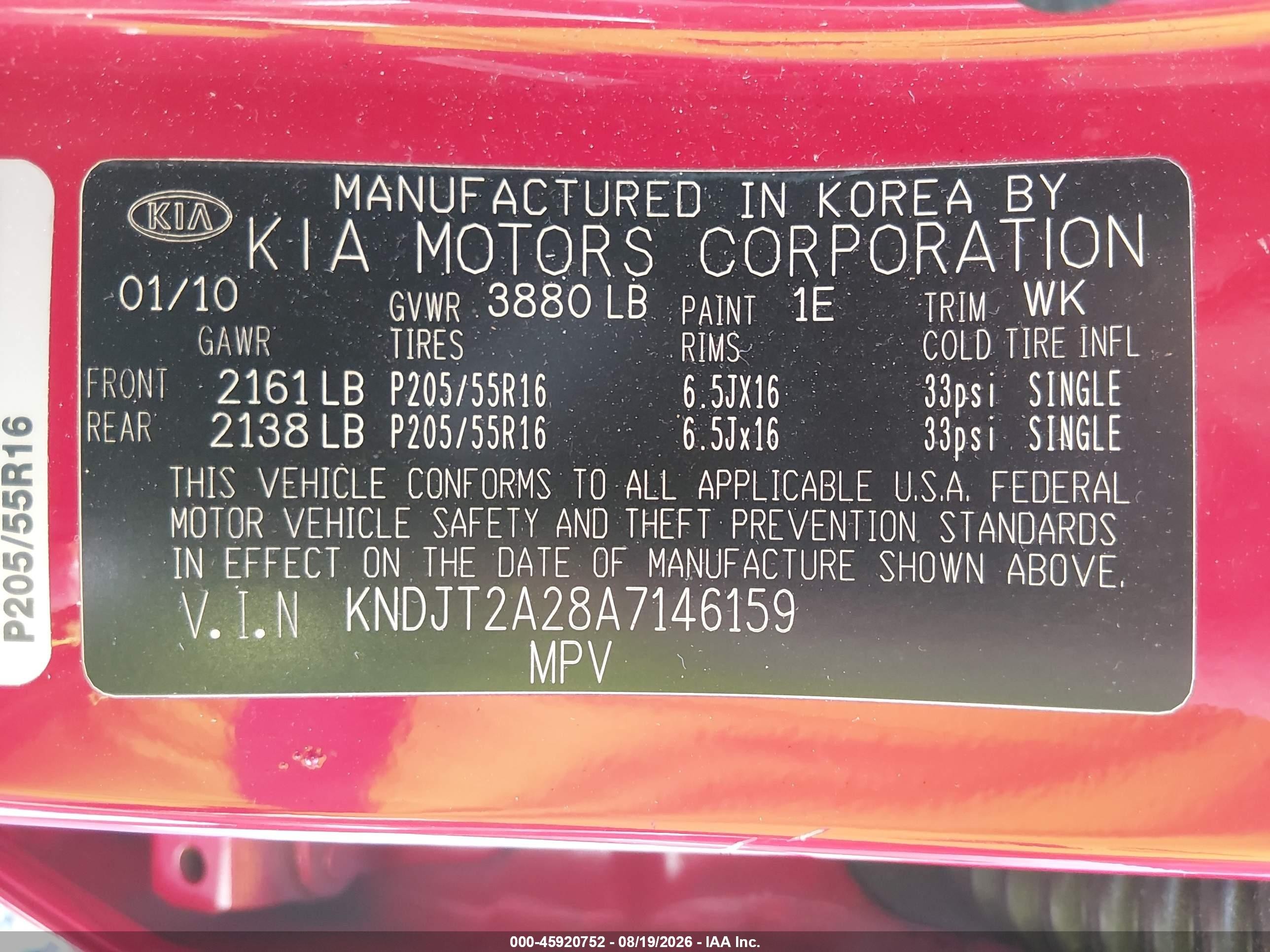 2010 Kia Soul + Red vin: KNDJT2A28A7146159