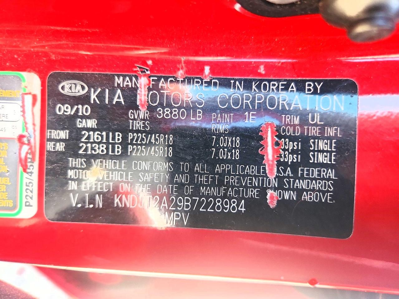 2011 Kia Soul Sport Red vin: KNDJT2A29B7228984