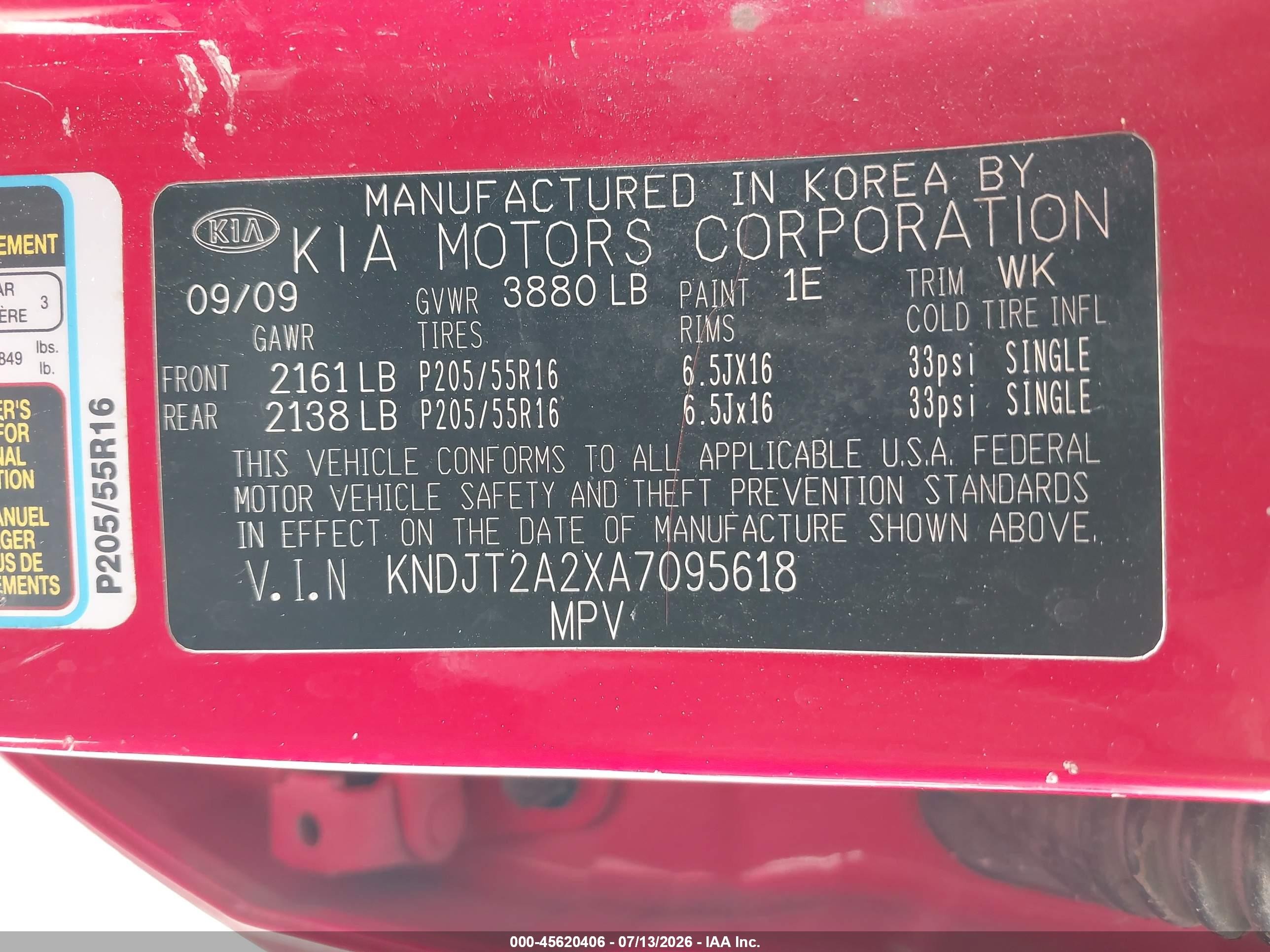 2010 Kia Soul + Red vin: KNDJT2A2XA7095618
