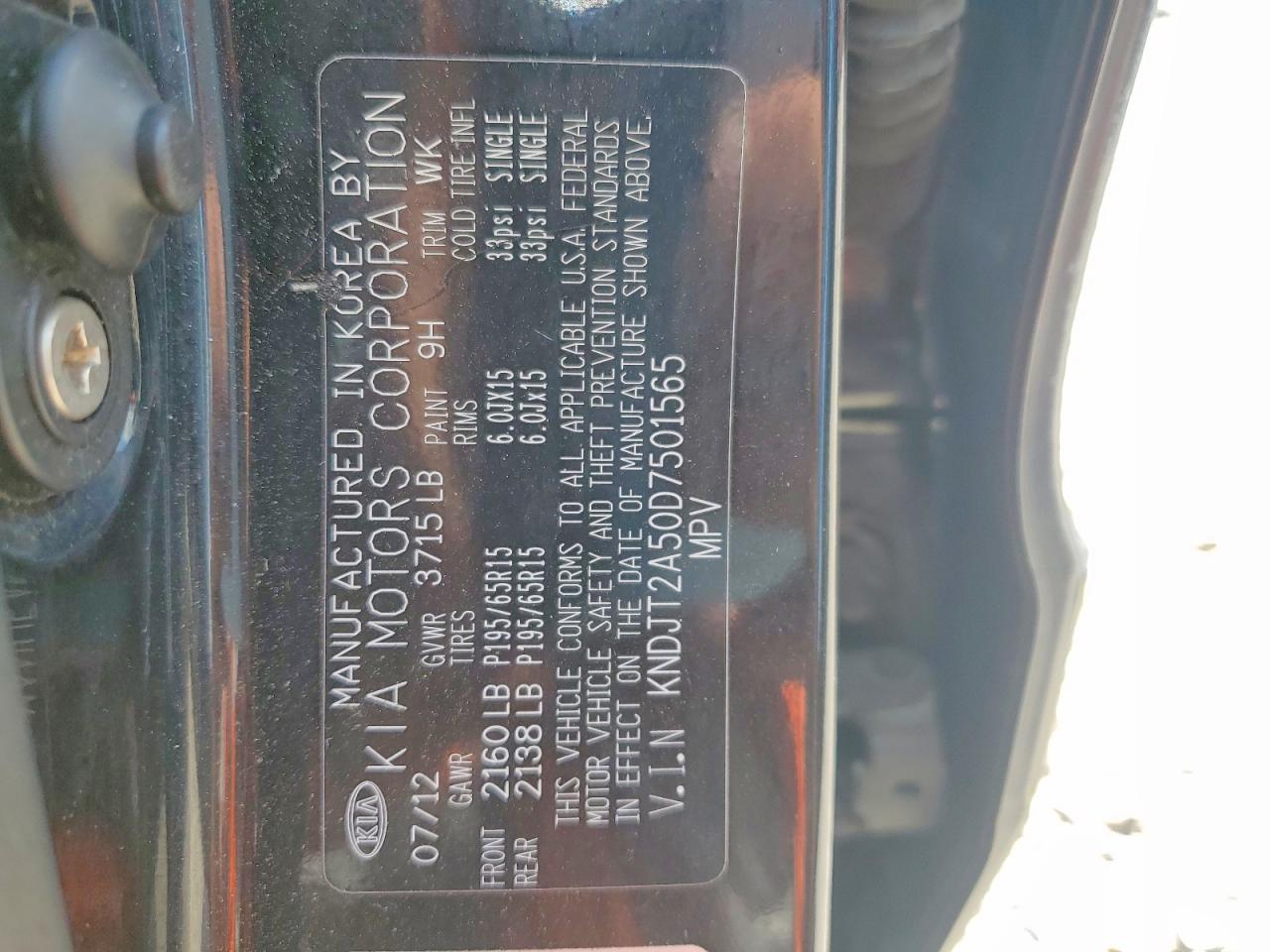 2013 Kia Soul Base Black vin: KNDJT2A50D7501565