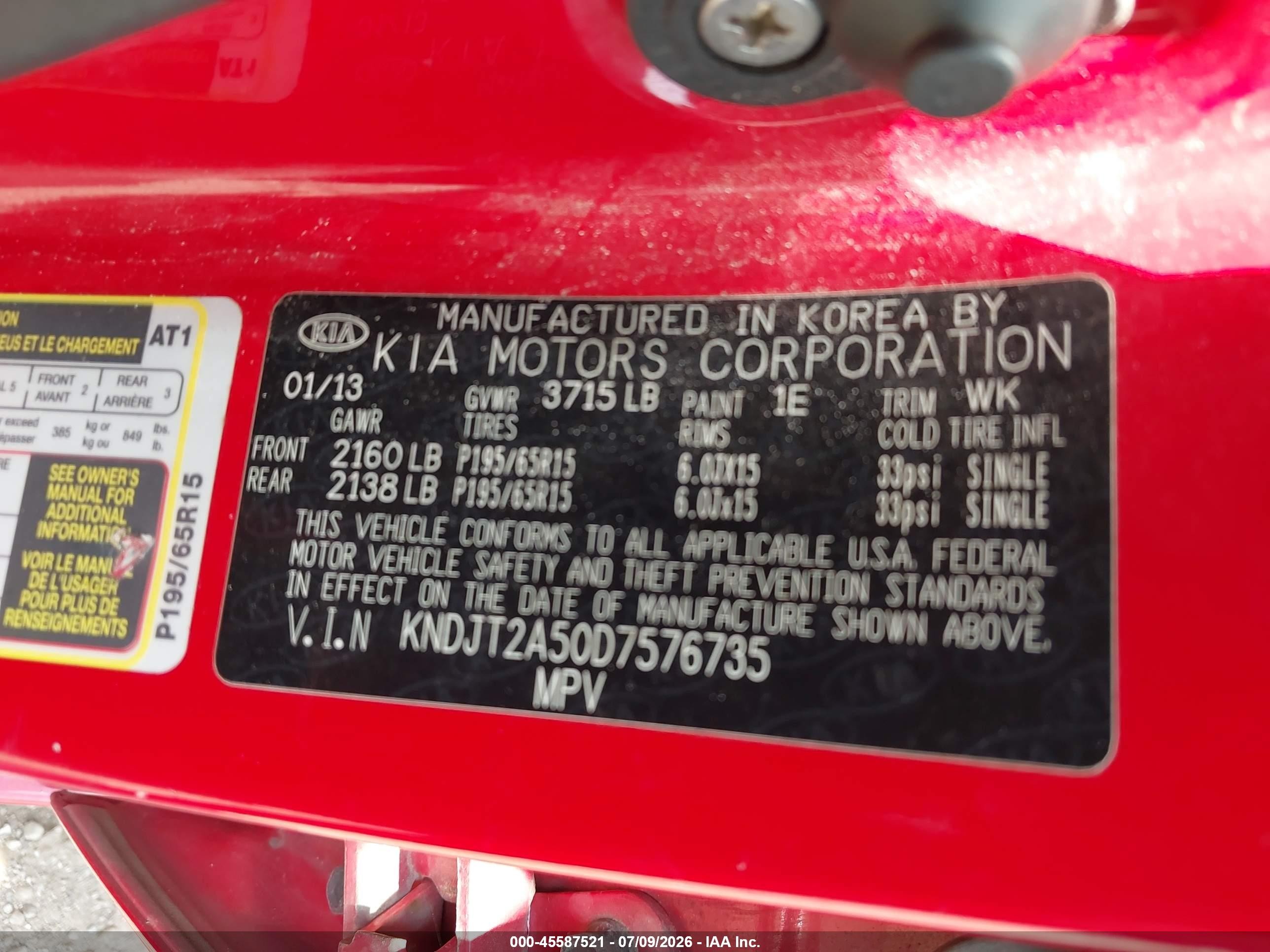 2013 Kia Soul   Red vin: KNDJT2A50D7576735