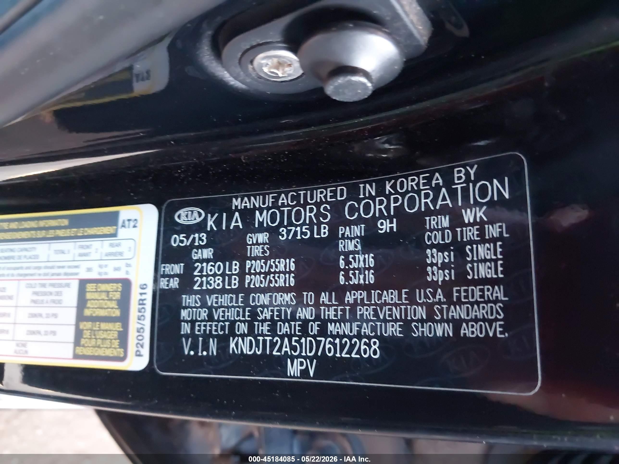 2013 Kia Soul   Black vin: KNDJT2A51D7612268