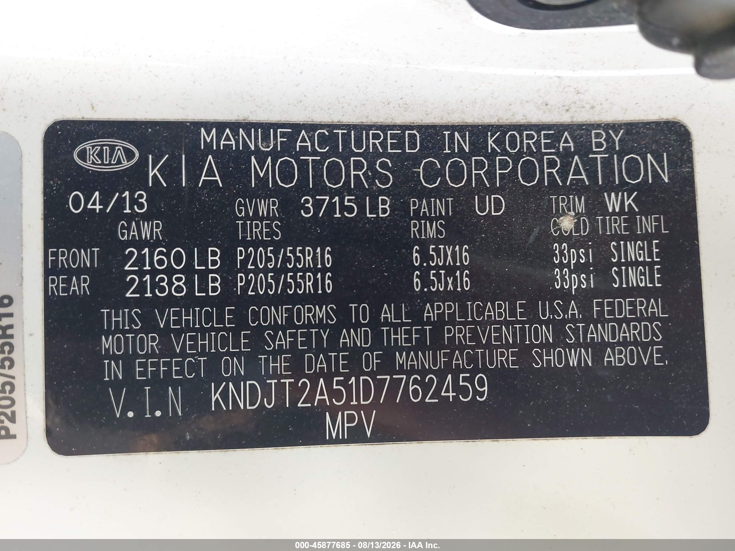 2013 Kia Soul Белый vin: KNDJT2A51D7762459