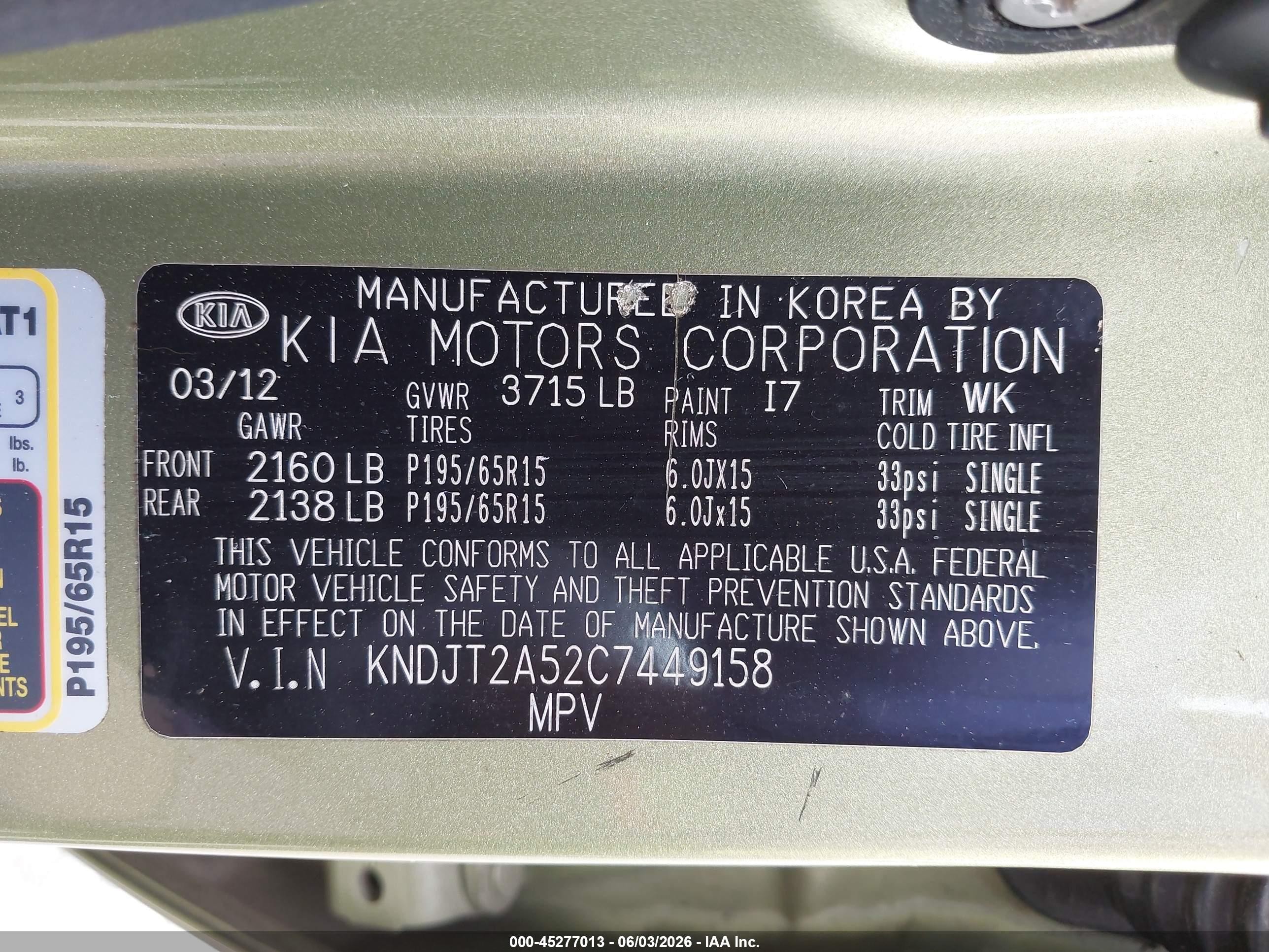 2012 Kia Soul   Green vin: KNDJT2A52C7449158