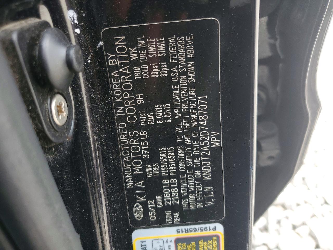 2013 Kia Soul Base Black vin: KNDJT2A52D7487071