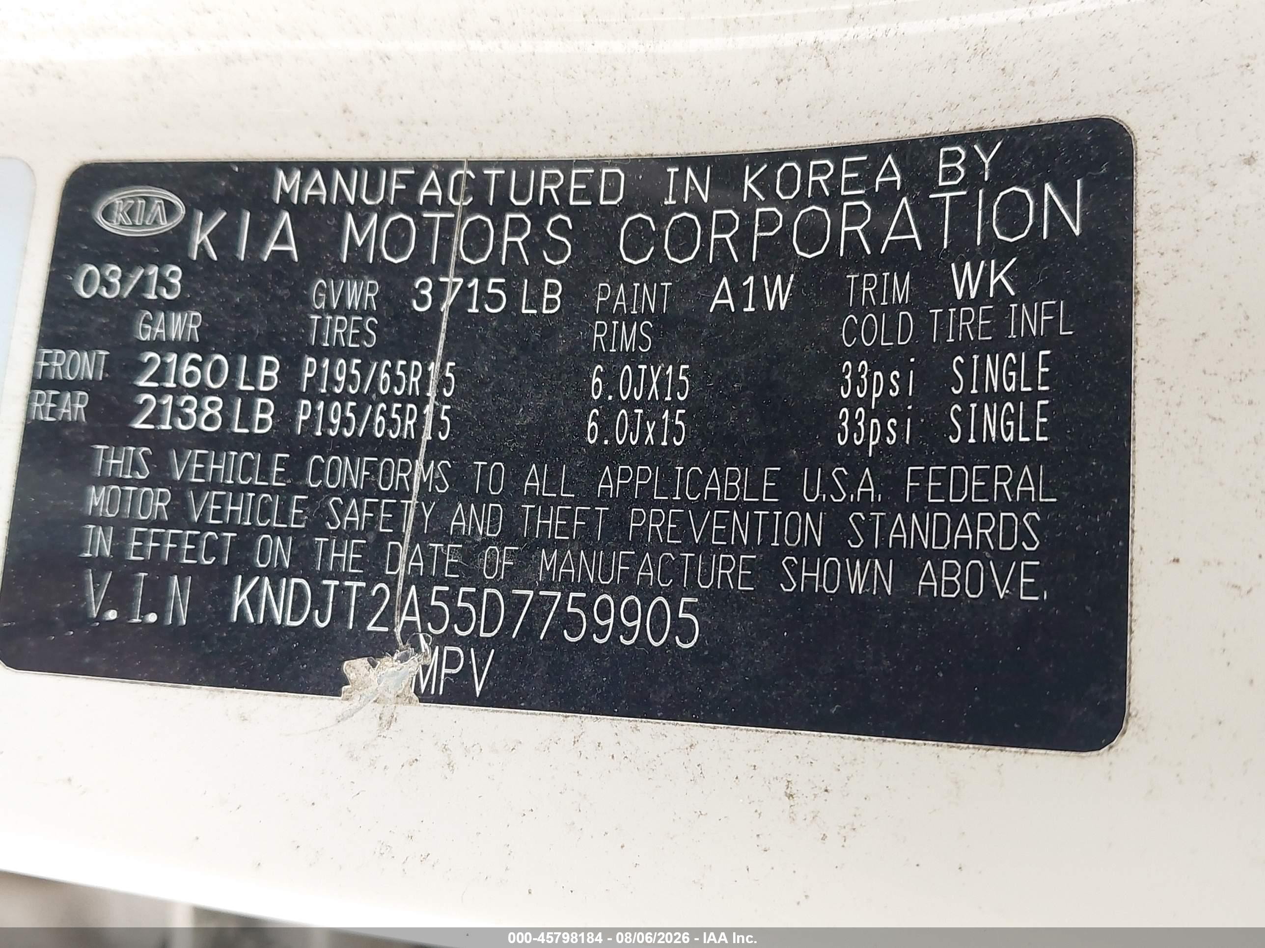 2013 Kia Soul   White vin: KNDJT2A55D7759905