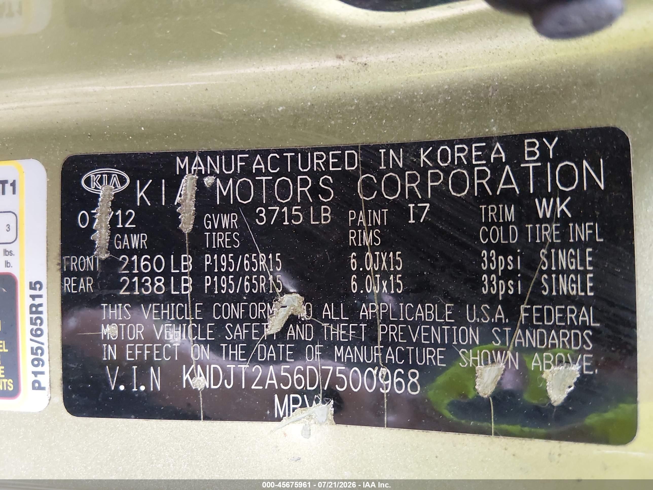 2013 Kia Soul   Green vin: KNDJT2A56D7500968