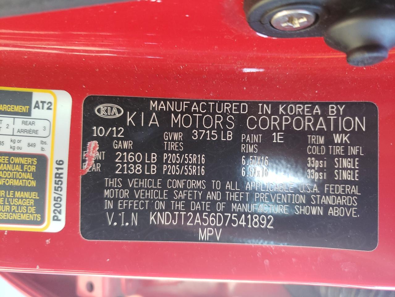 2013 Kia Soul Red vin: KNDJT2A56D7541892