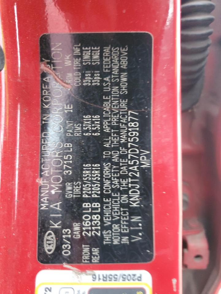 2013 Kia Soul Red vin: KNDJT2A57D7591877
