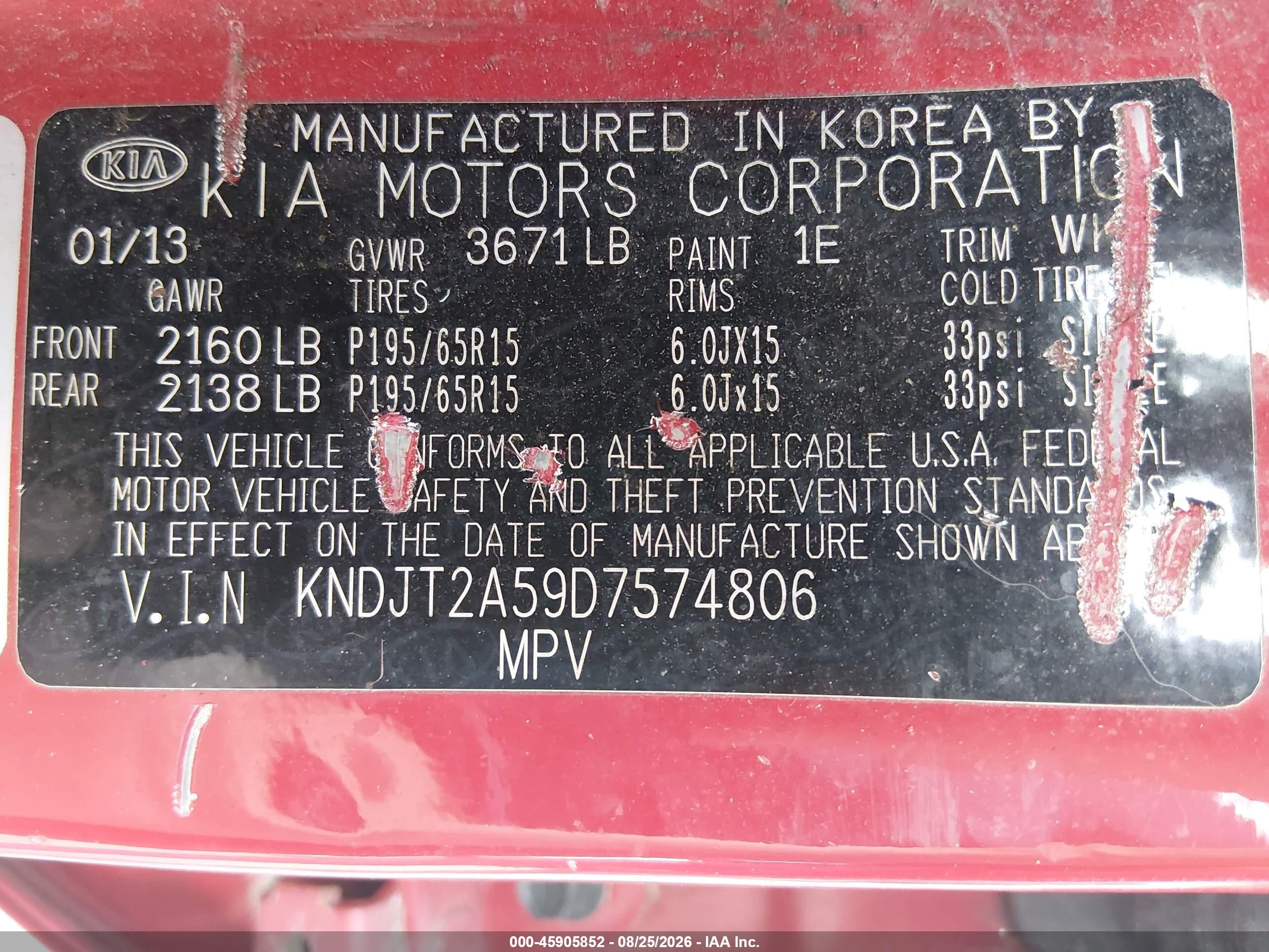 2013 Kia Soul   Red vin: KNDJT2A59D7574806