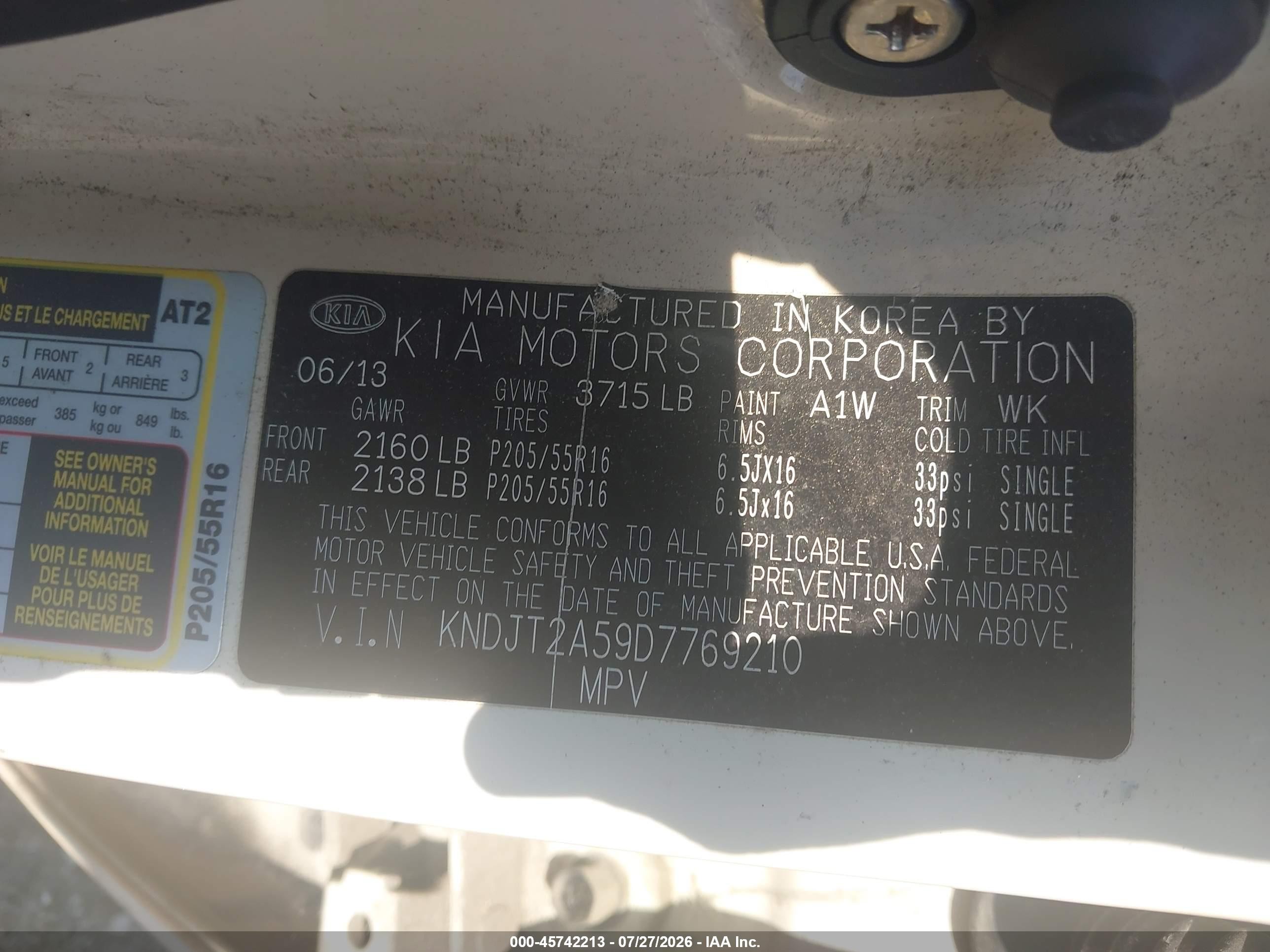 2013 Kia Soul   White vin: KNDJT2A59D7769210