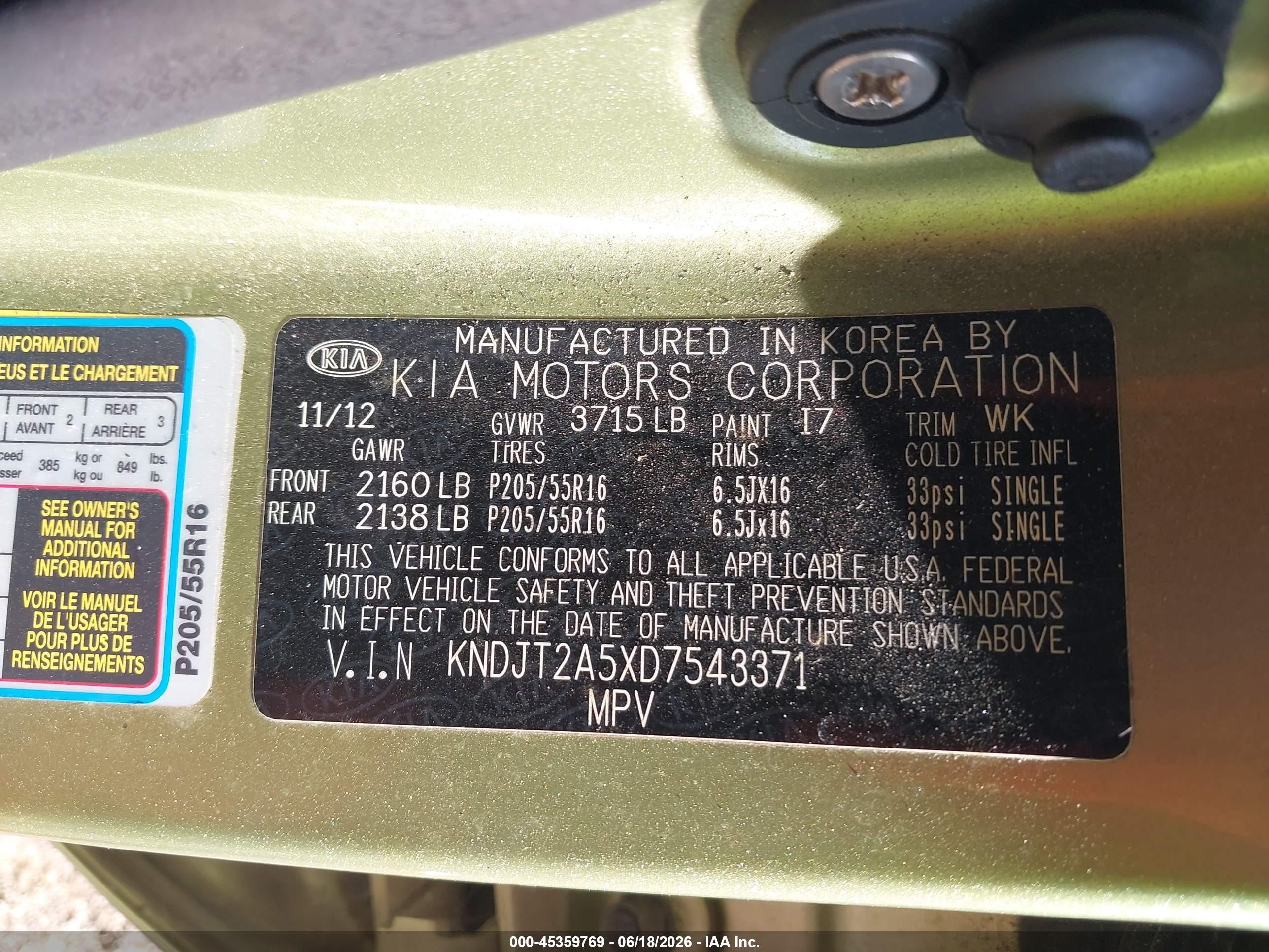 2013 Kia Soul   Green vin: KNDJT2A5XD7543371