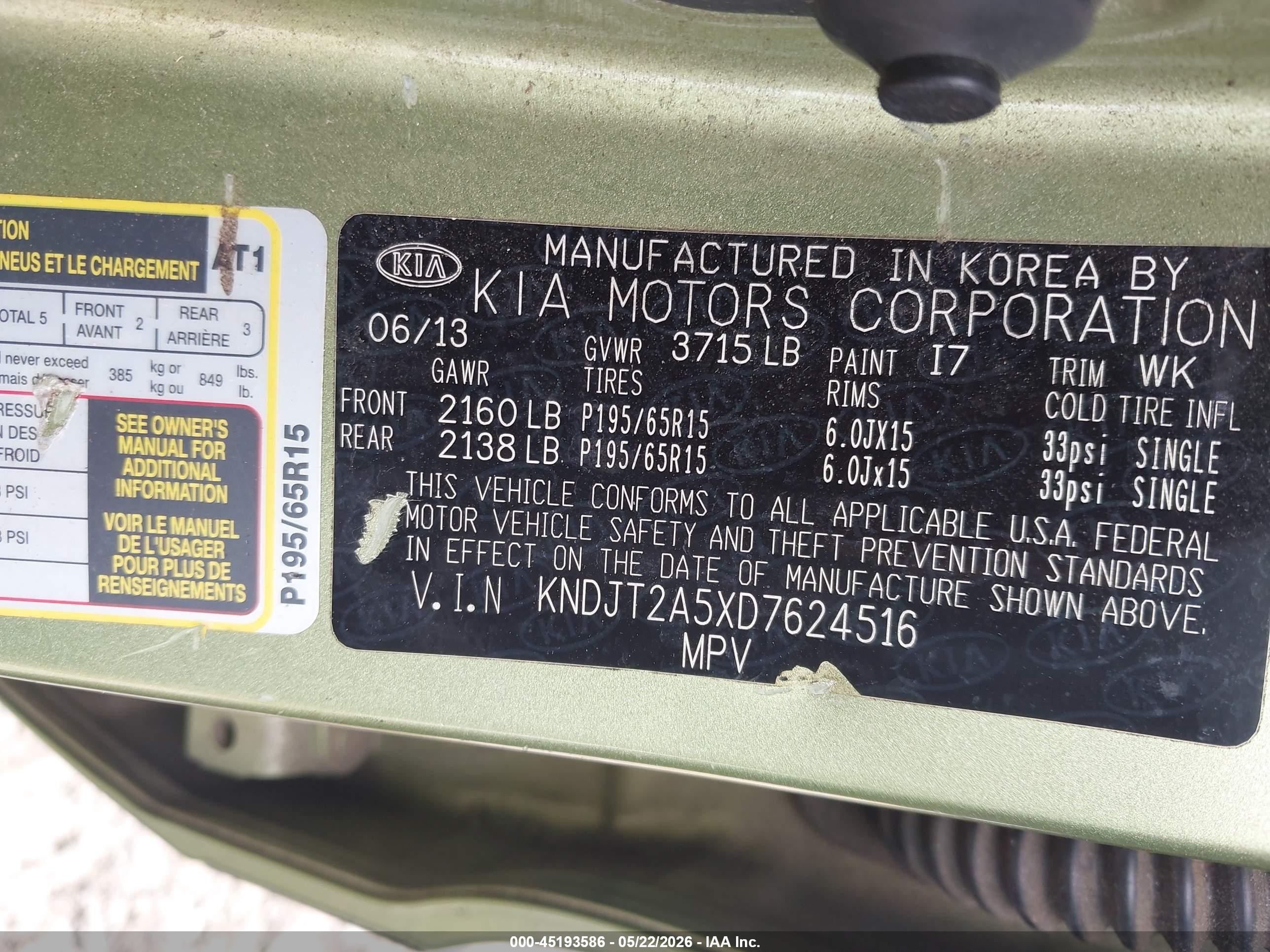 2013 Kia Soul   Green vin: KNDJT2A5XD7624516