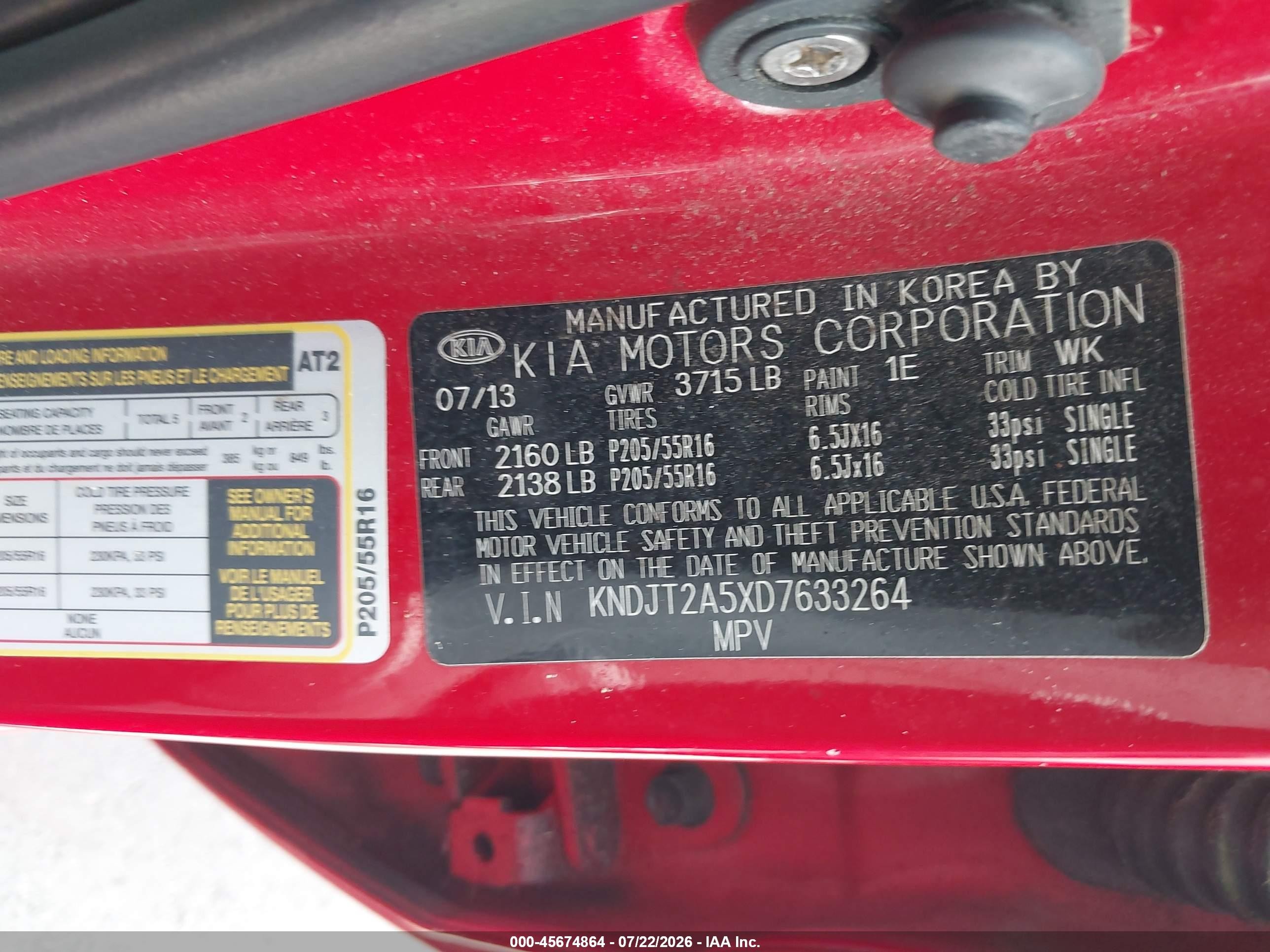 2013 Kia Soul   Red vin: KNDJT2A5XD7633264