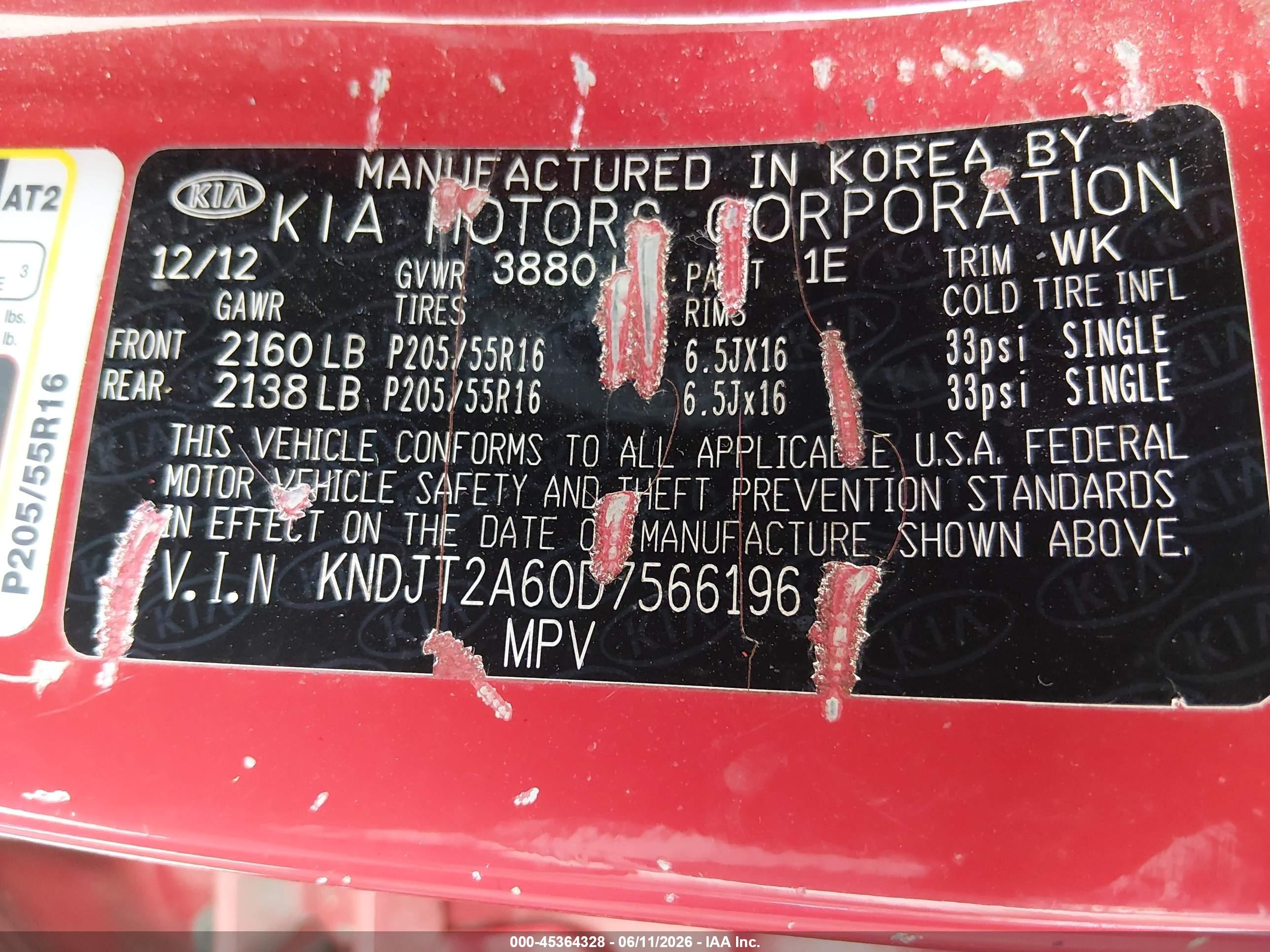 2013 Kia Soul + Красный vin: KNDJT2A60D7566196