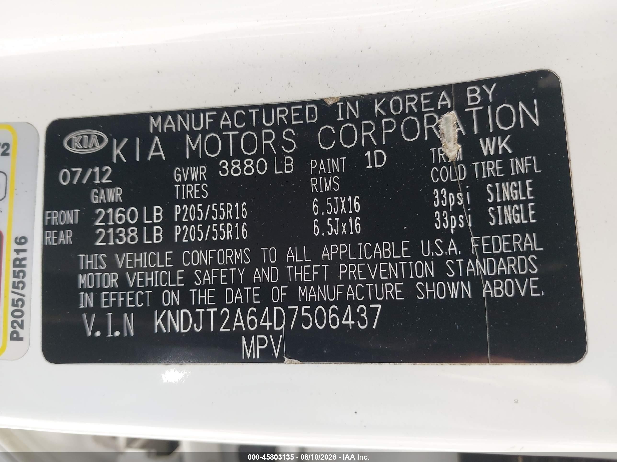 2013 Kia Soul + White vin: KNDJT2A64D7506437