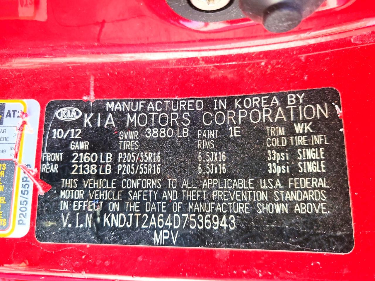 2013 Kia Soul + Red vin: KNDJT2A64D7536943