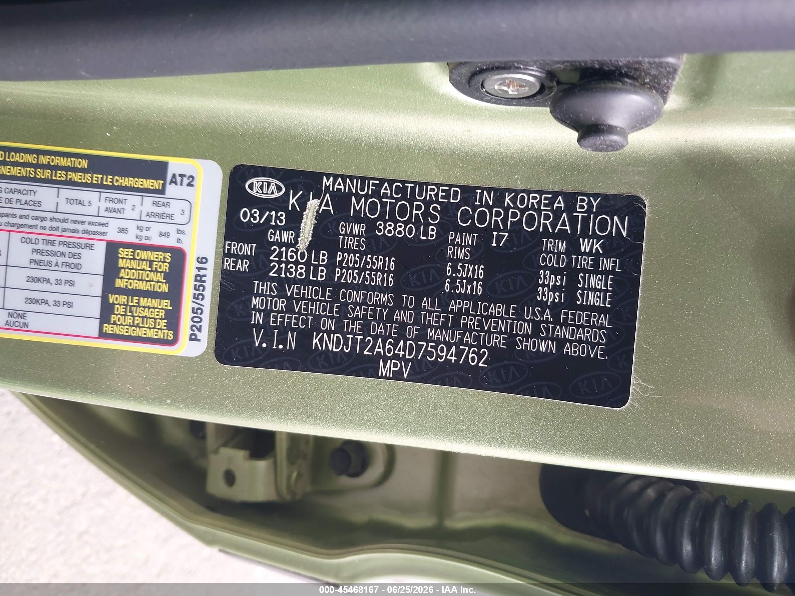 2013 Kia Soul + Green vin: KNDJT2A64D7594762