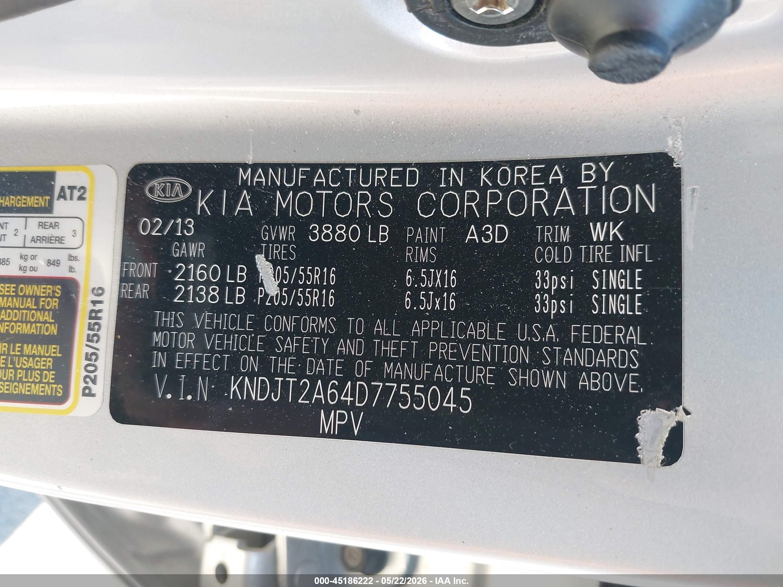 2013 Kia Soul + Silver vin: KNDJT2A64D7755045