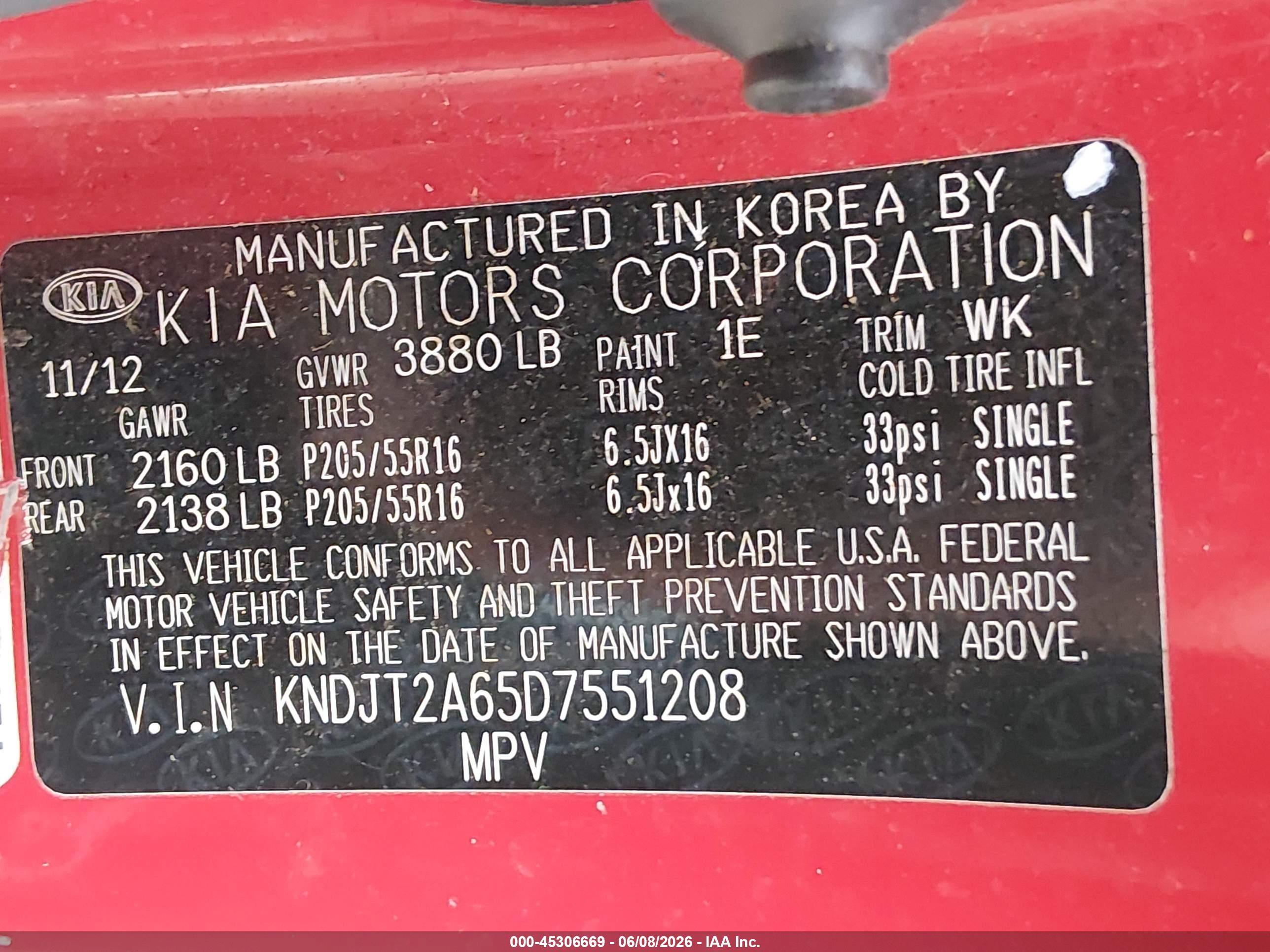 2013 Kia Soul + Red vin: KNDJT2A65D7551208