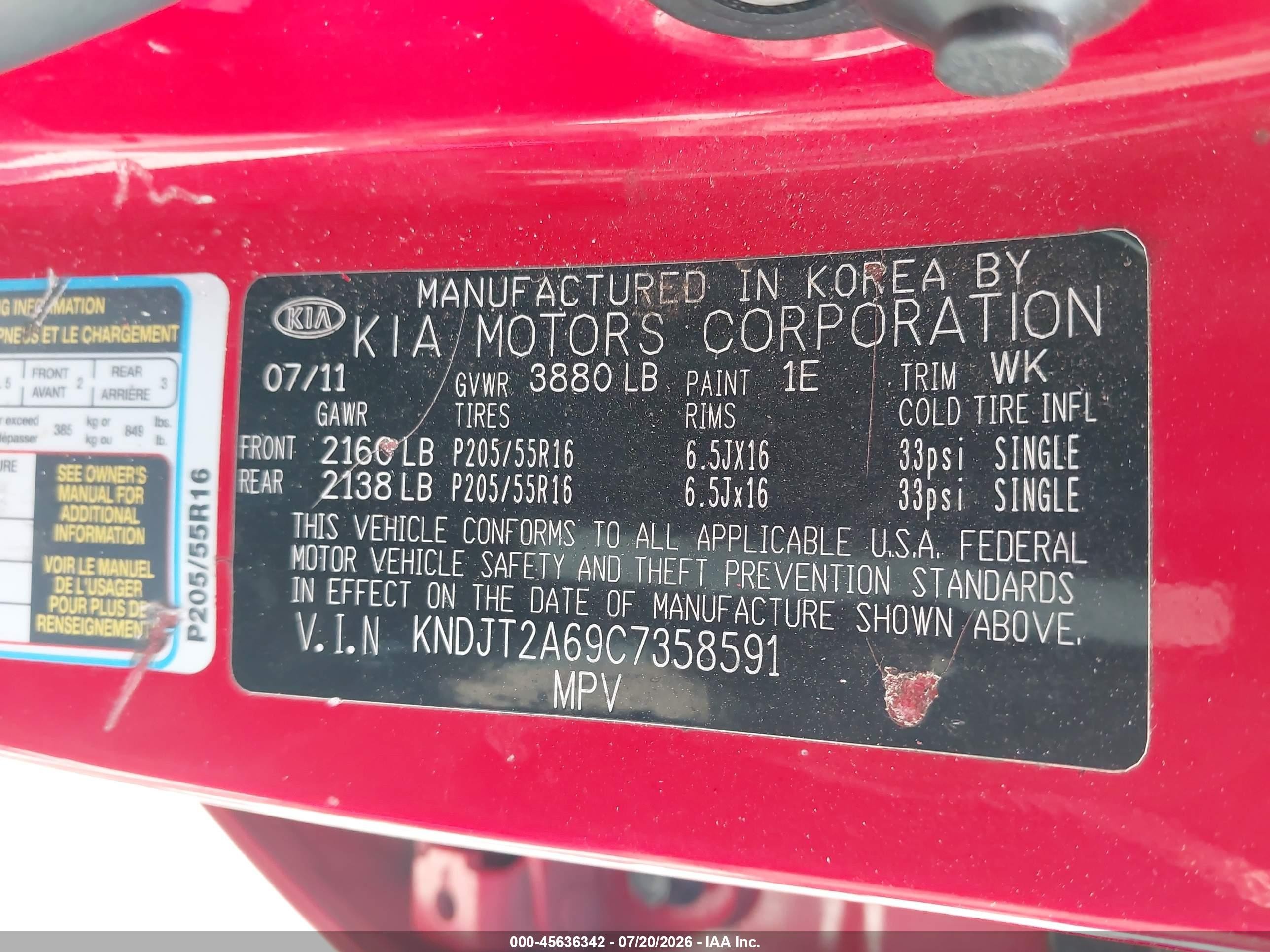 2012 Kia Soul + Red vin: KNDJT2A69C7358591