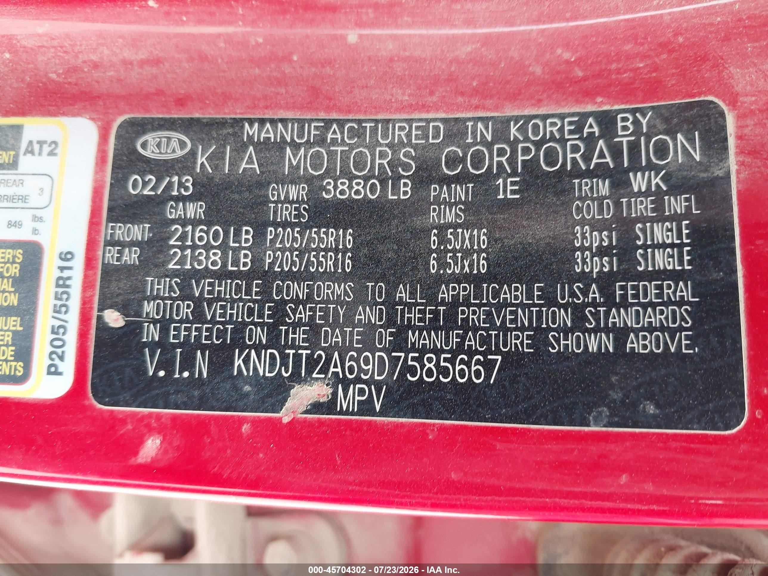 2013 Kia Soul + Red vin: KNDJT2A69D7585667
