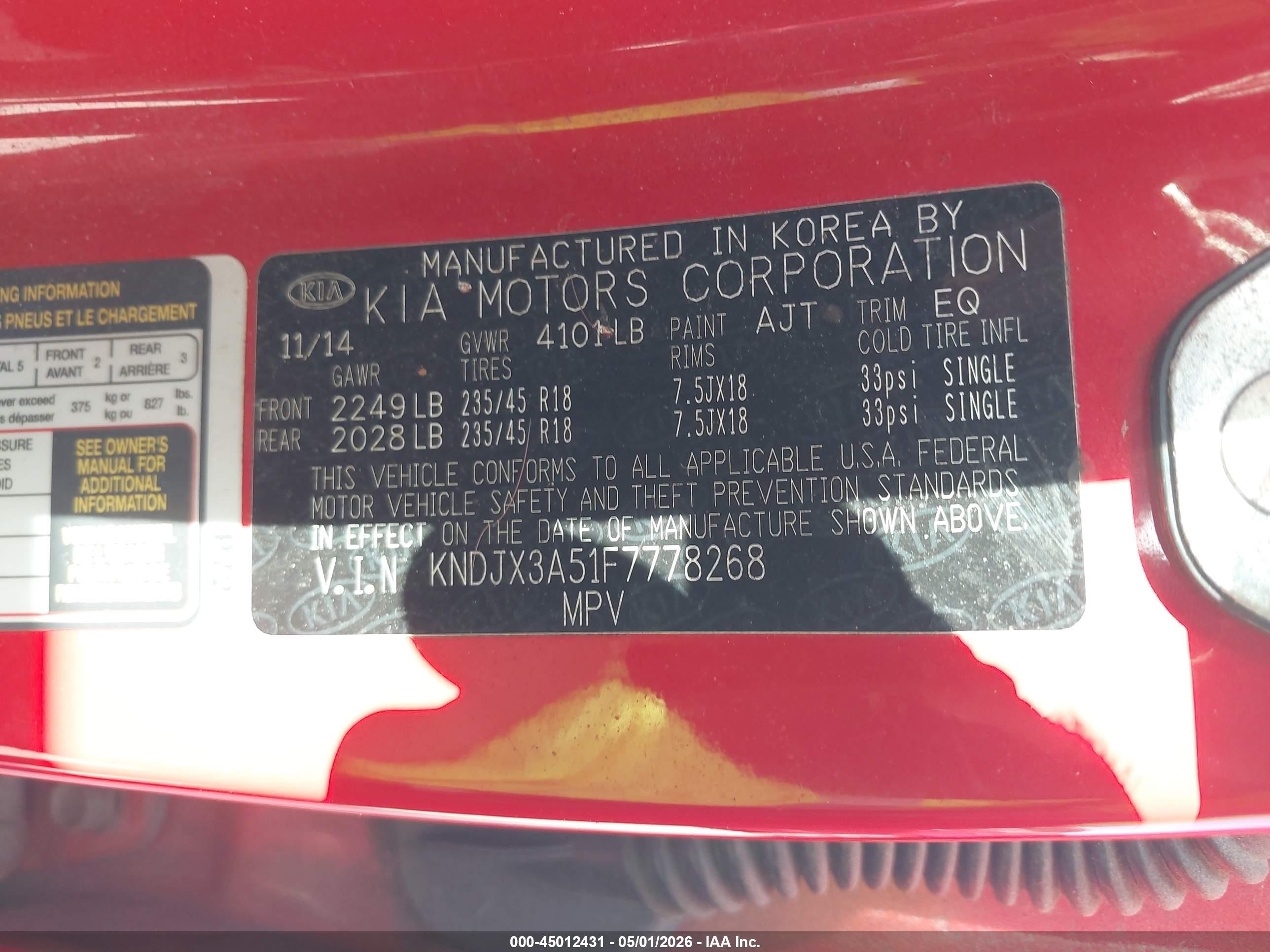 2015 Kia Soul ! Red vin: KNDJX3A51F7778268