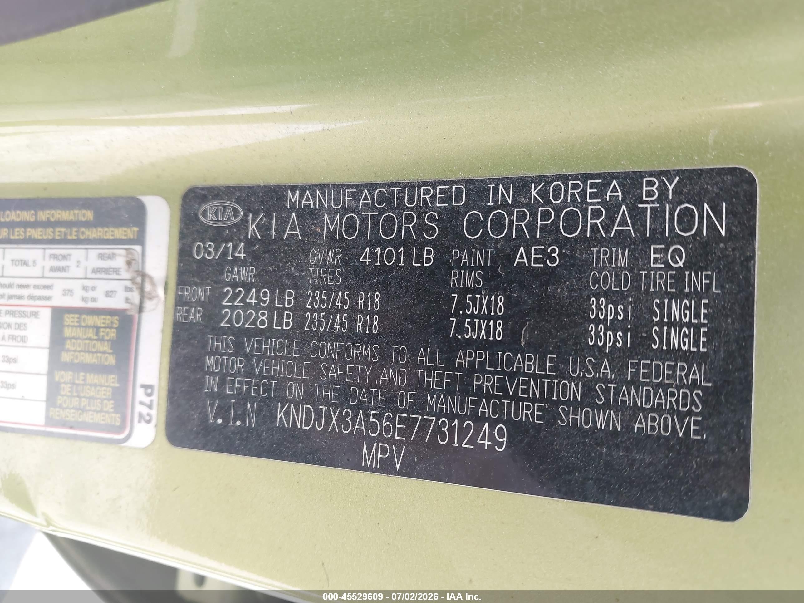 2014 Kia Soul ! Green vin: KNDJX3A56E7731249