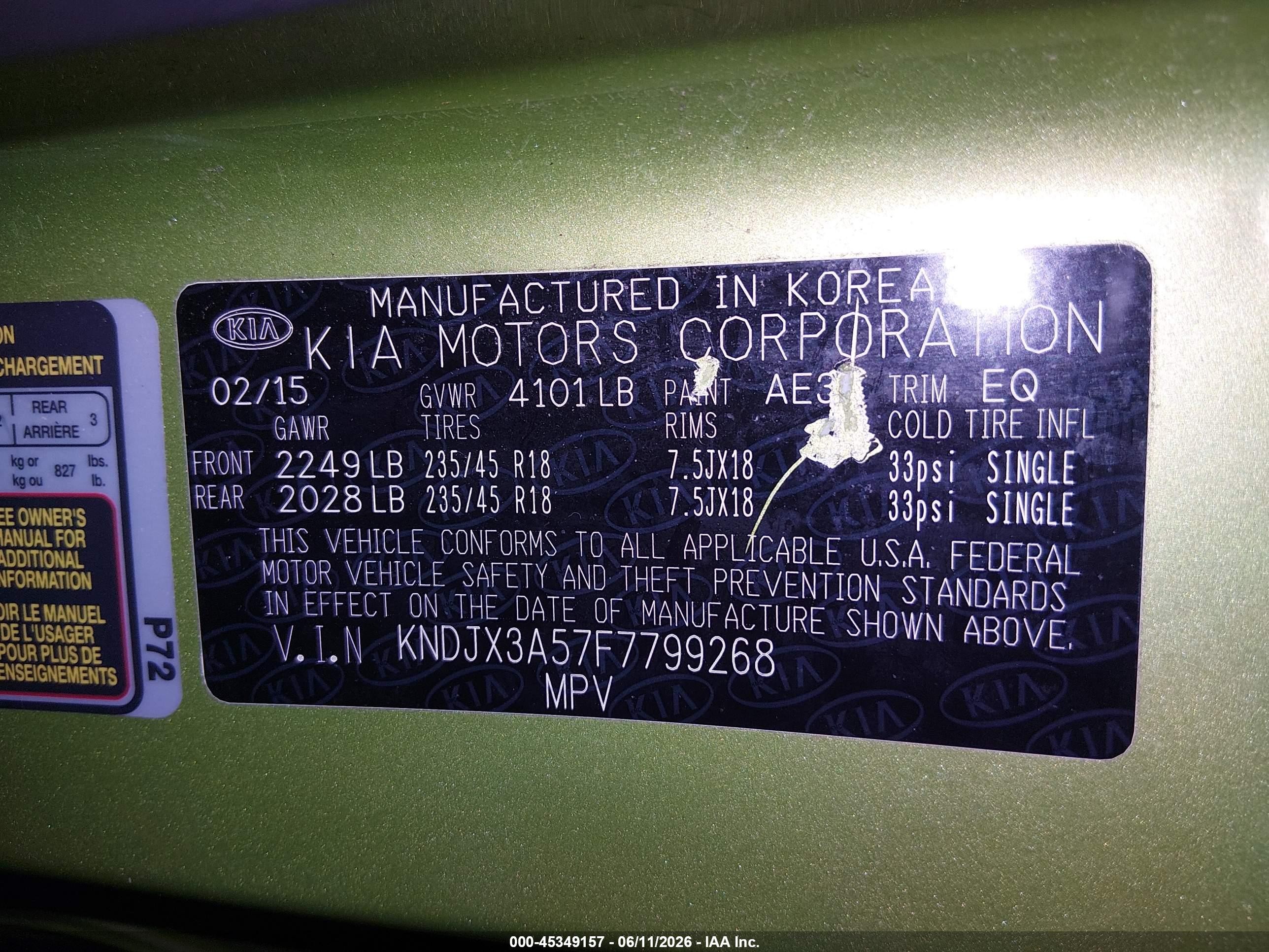 2015 Kia Soul ! Green vin: KNDJX3A57F7799268
