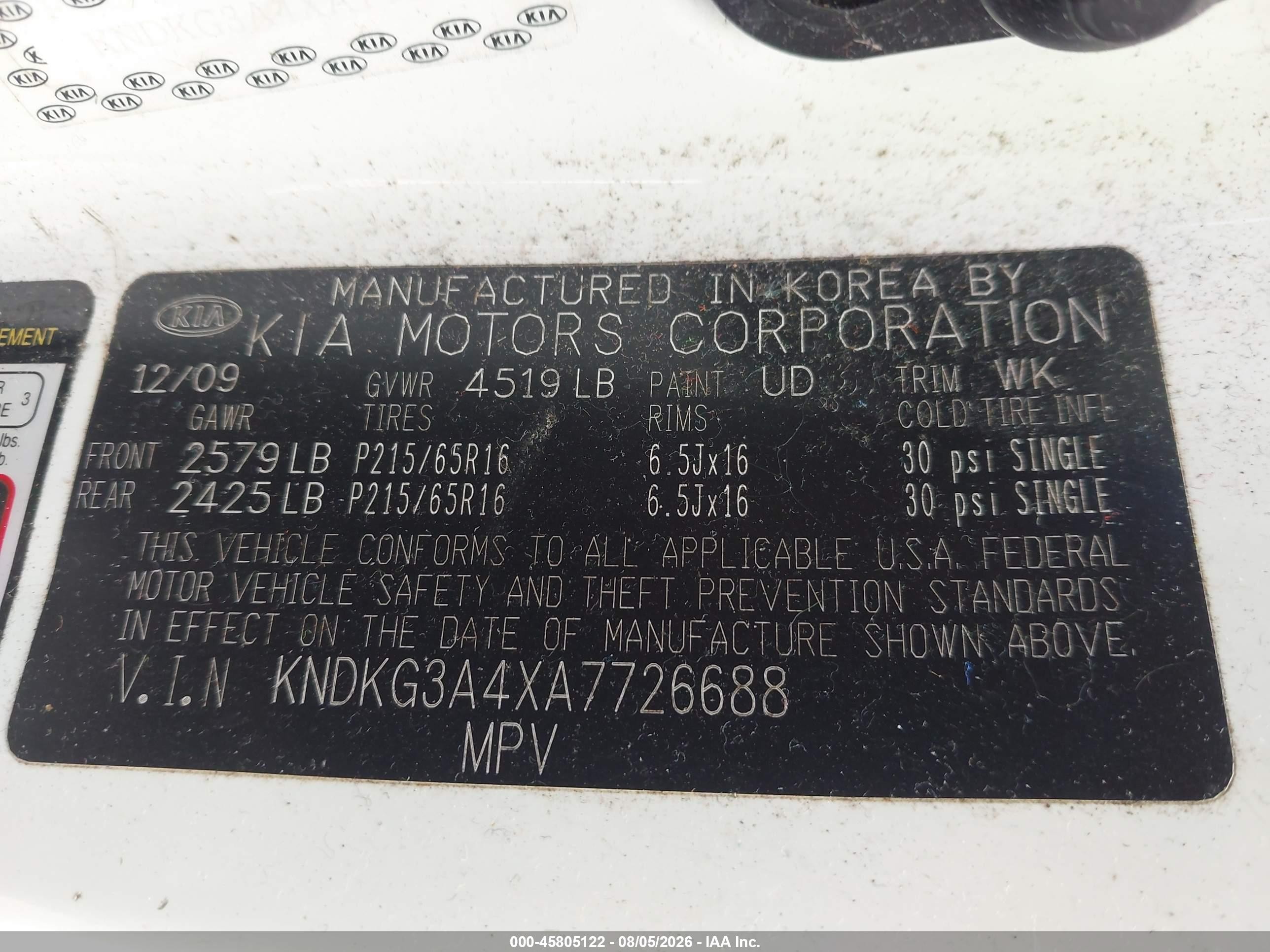 2010 Kia Sportage Lx White vin: KNDKG3A4XA7726688