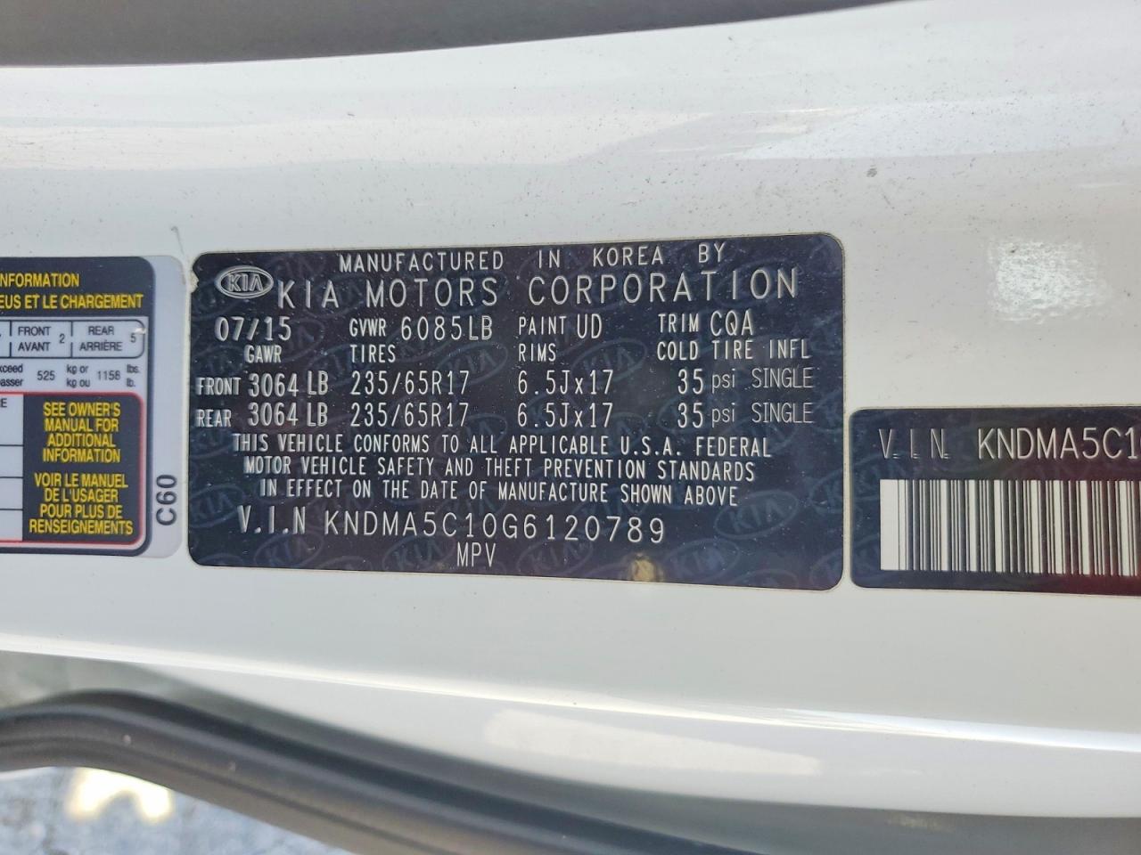 2016 Kia Sedona L White vin: KNDMA5C10G6120789