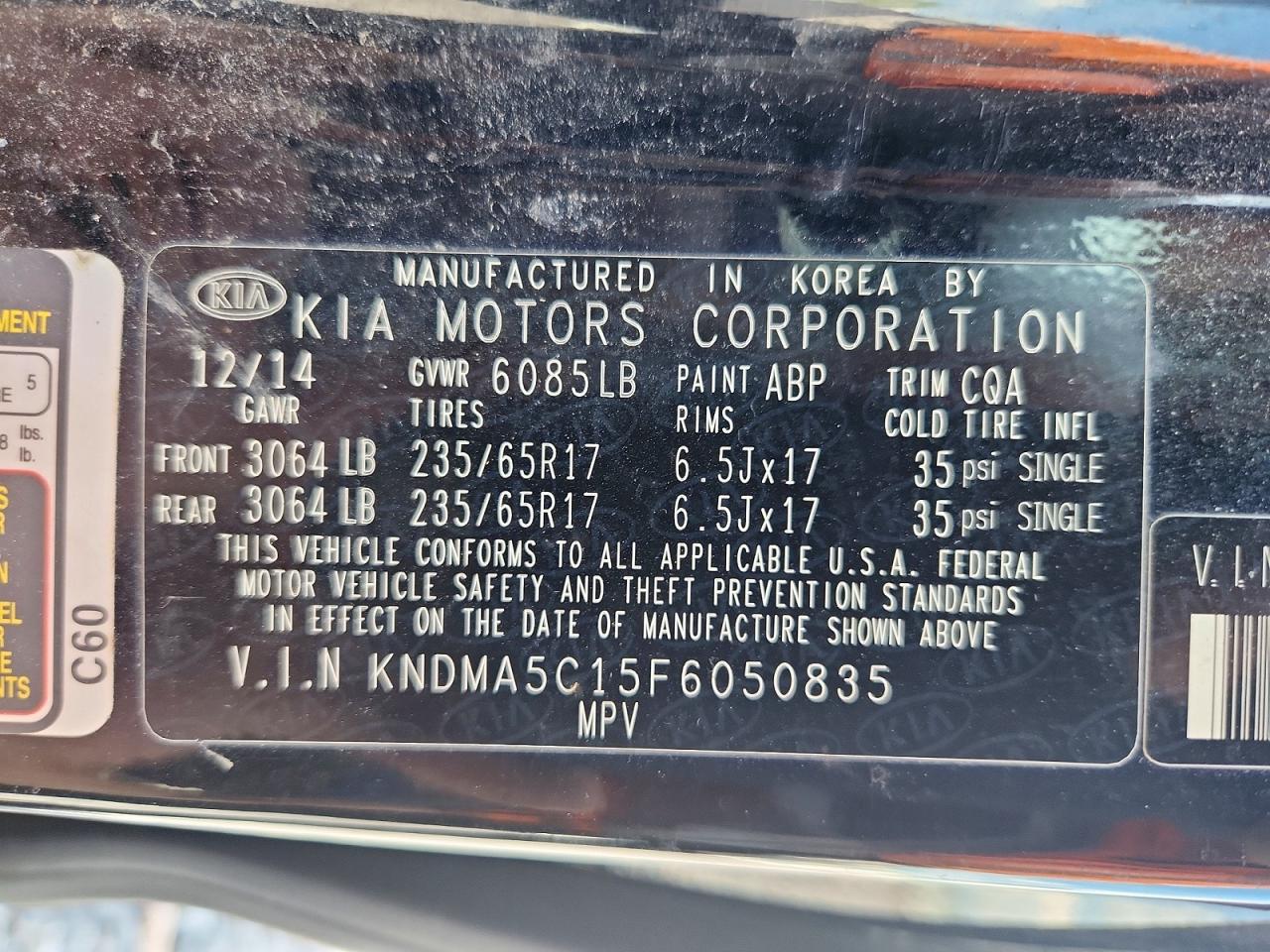 2015 Kia Sedona L Black vin: KNDMA5C15F6050835