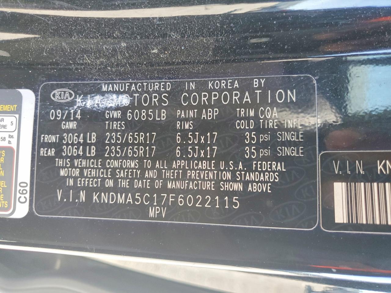 2015 Kia Sedona L Black vin: KNDMA5C17F6022115