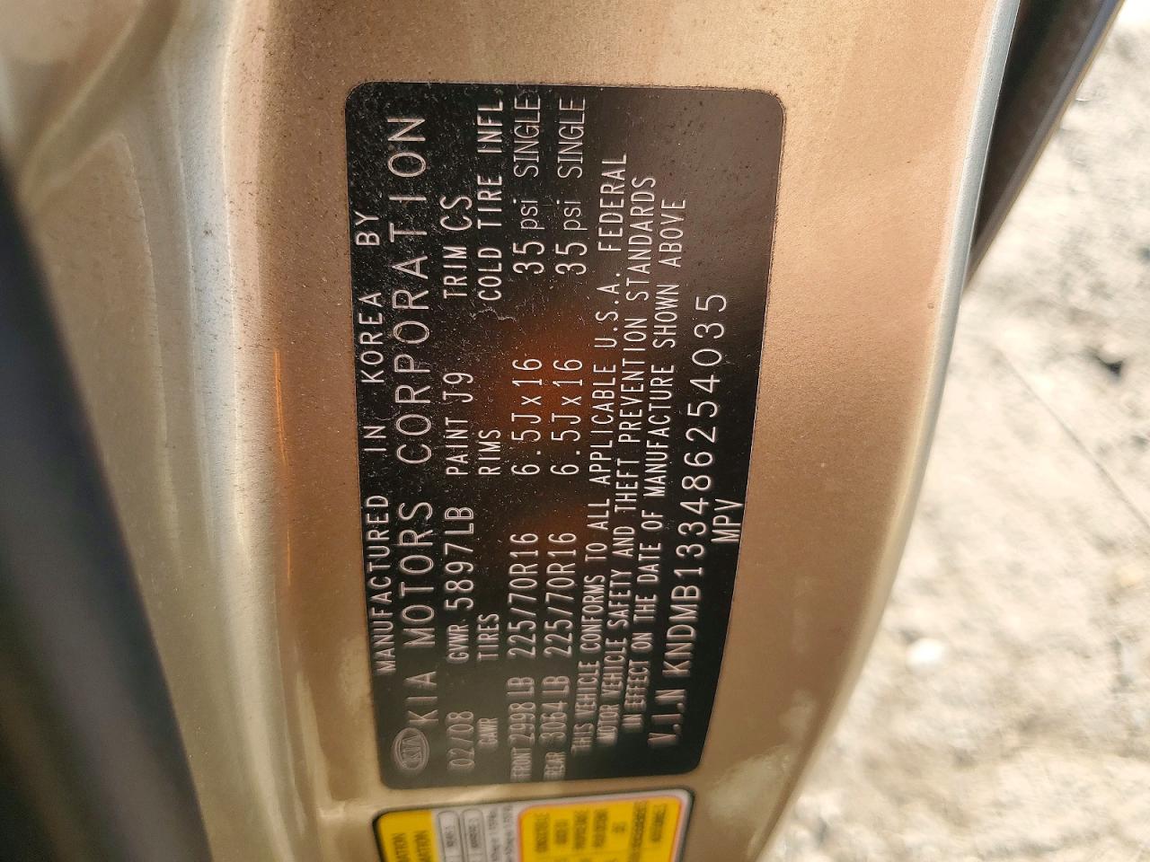 2008 Kia Sedona Base Gold vin: KNDMB133486254035