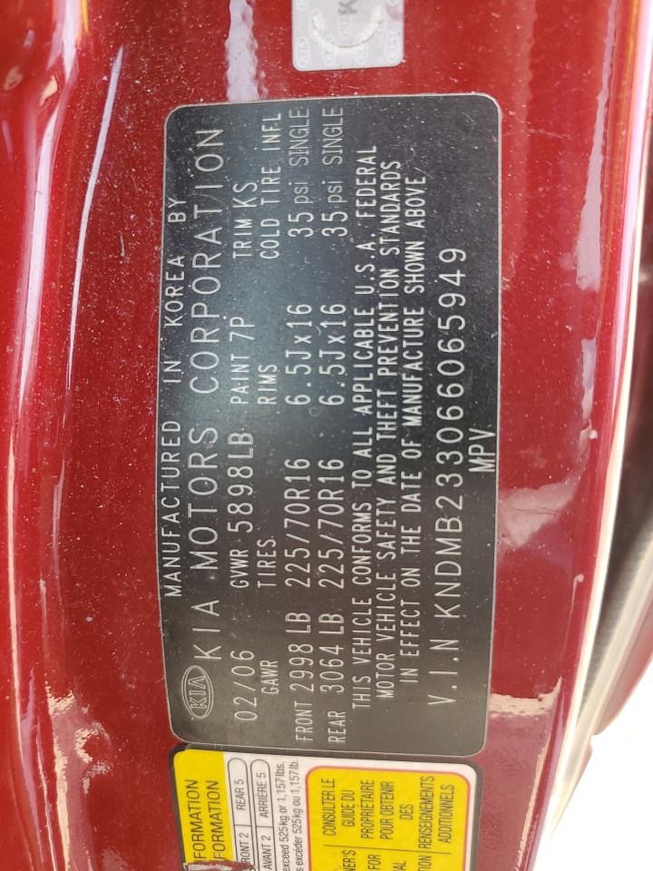 2006 Kia Sedona Lx Red vin: KNDMB233066065949