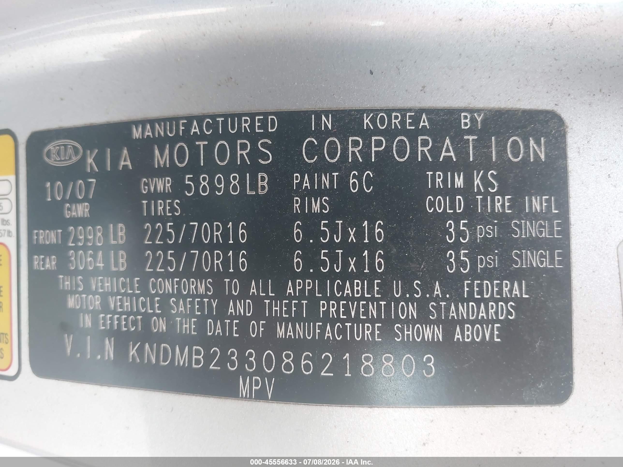 2008 Kia Sedona Lx Gray vin: KNDMB233086218803