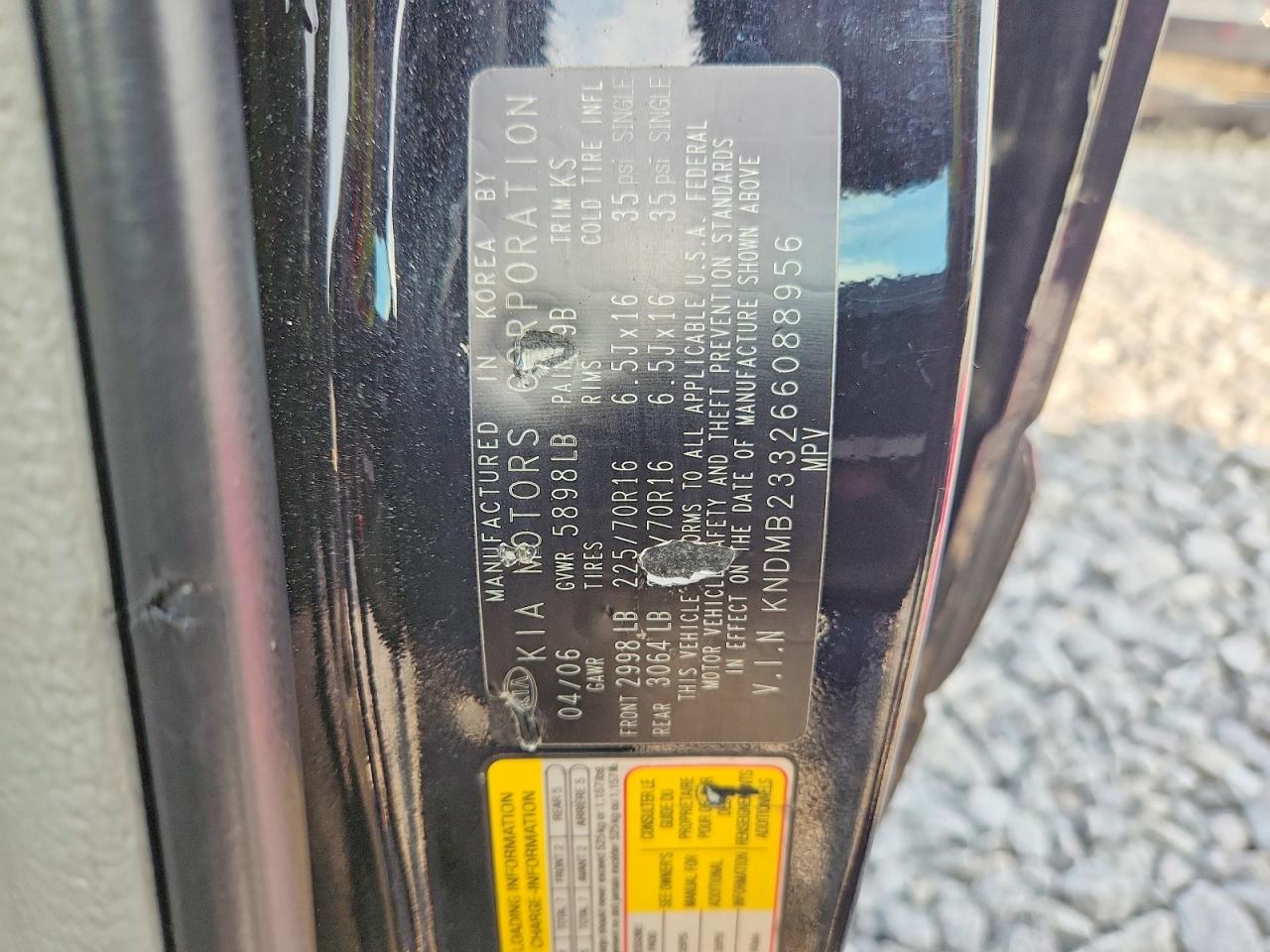 2006 Kia Sedona Lx Black vin: KNDMB233266088956