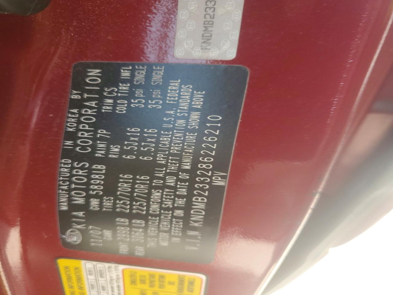 2008 Kia Sedona Lx Бордовый vin: KNDMB233286226210