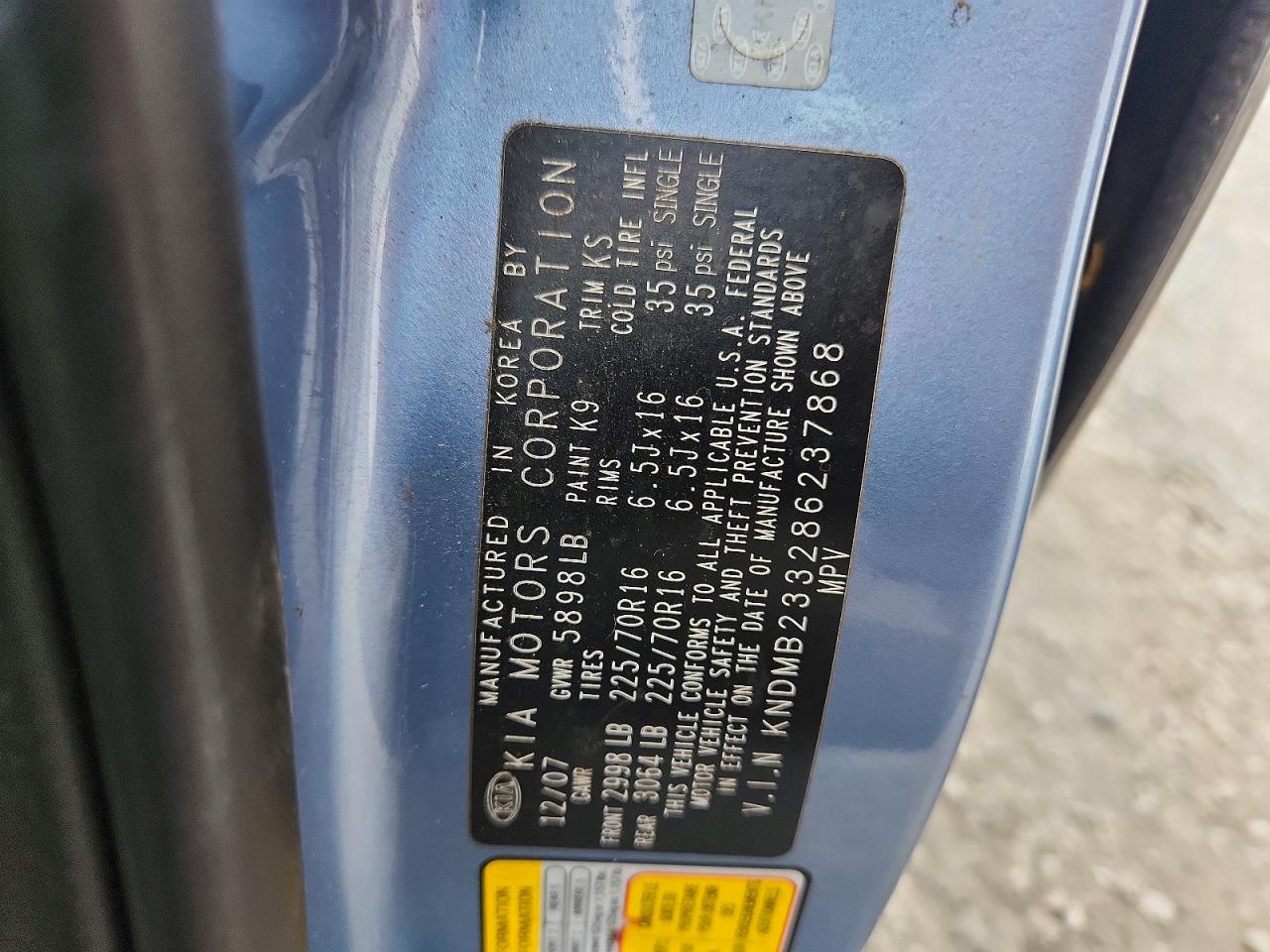 2008 Kia Sedona Lx Blue vin: KNDMB233286237868