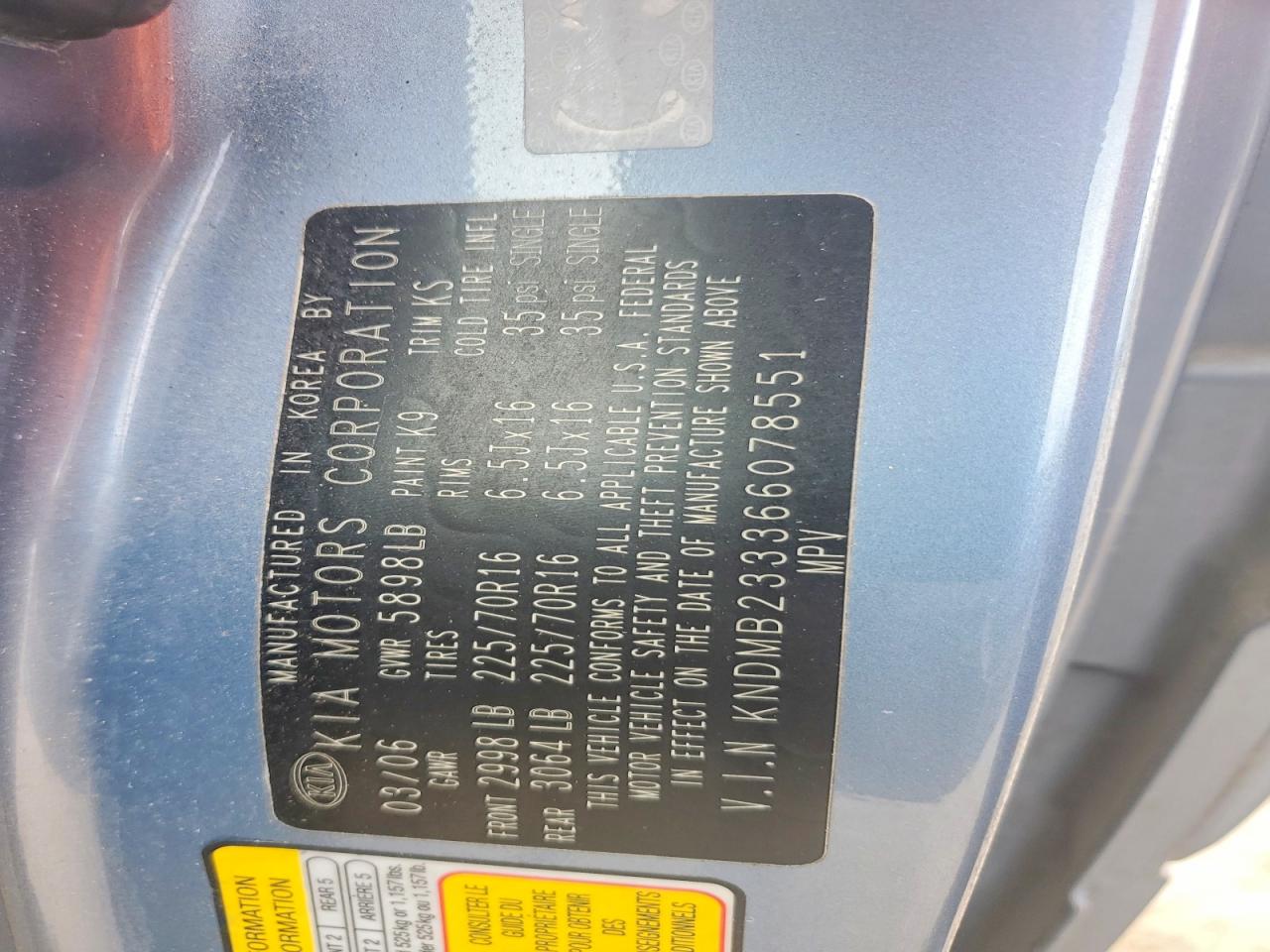 2006 Kia Sedona Lx Blue vin: KNDMB233366078551
