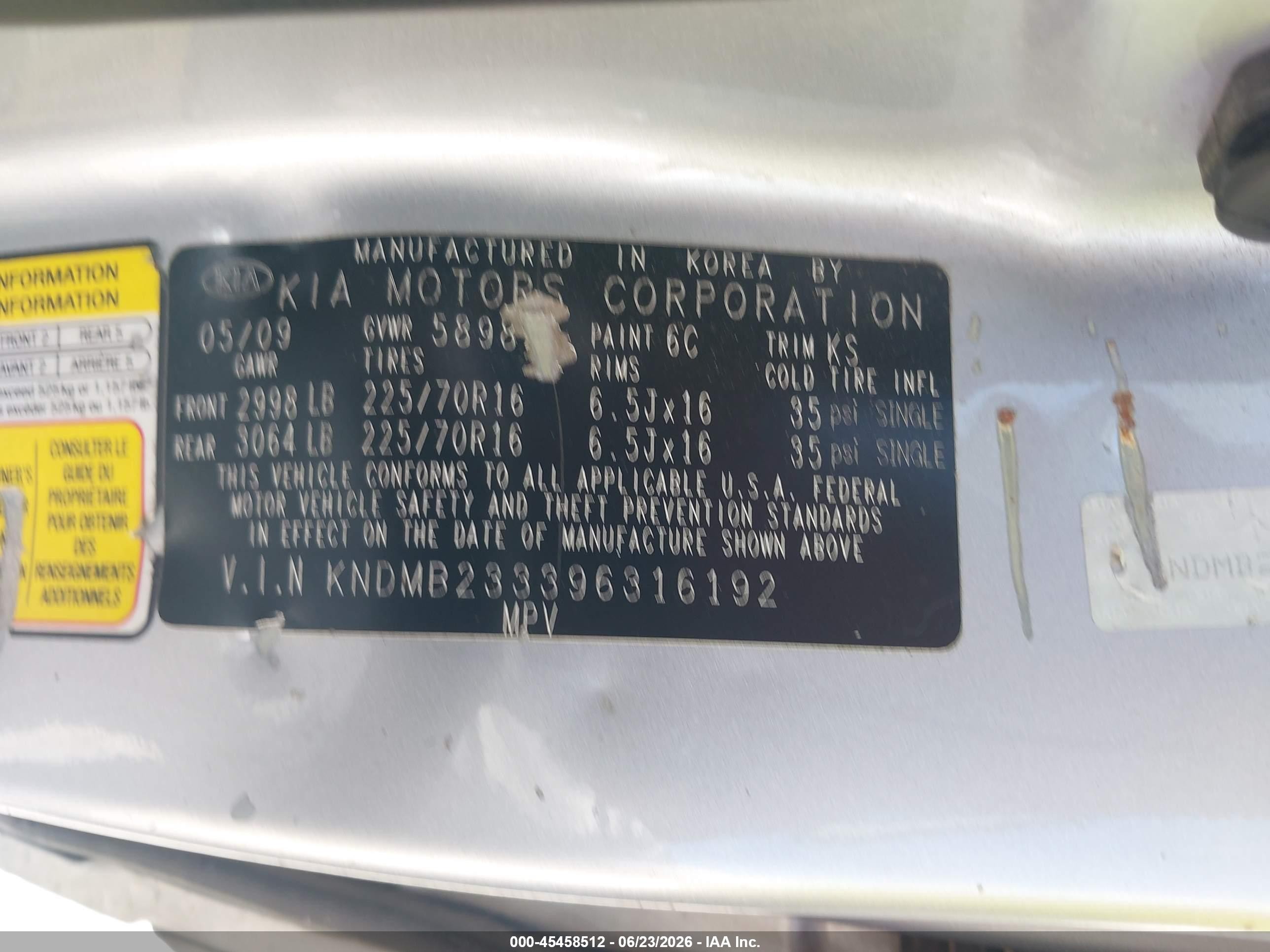 2009 Kia Sedona Lx Silver vin: KNDMB233396316192